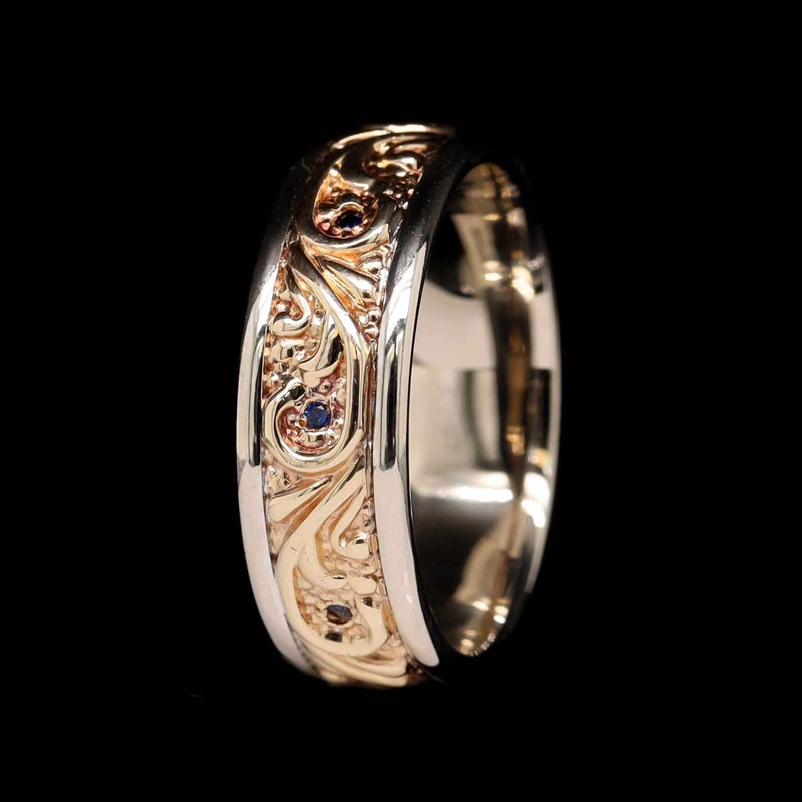 14K Rose and White Gold Estate Sapphire Band - Image 2
