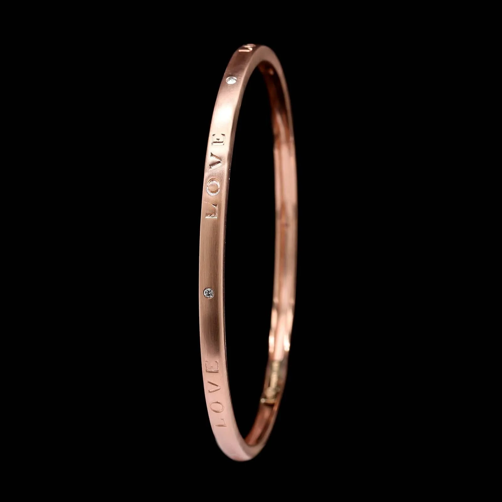 14K Rose Gold Estate Diamond Love Bangle Bracelet - Image 2