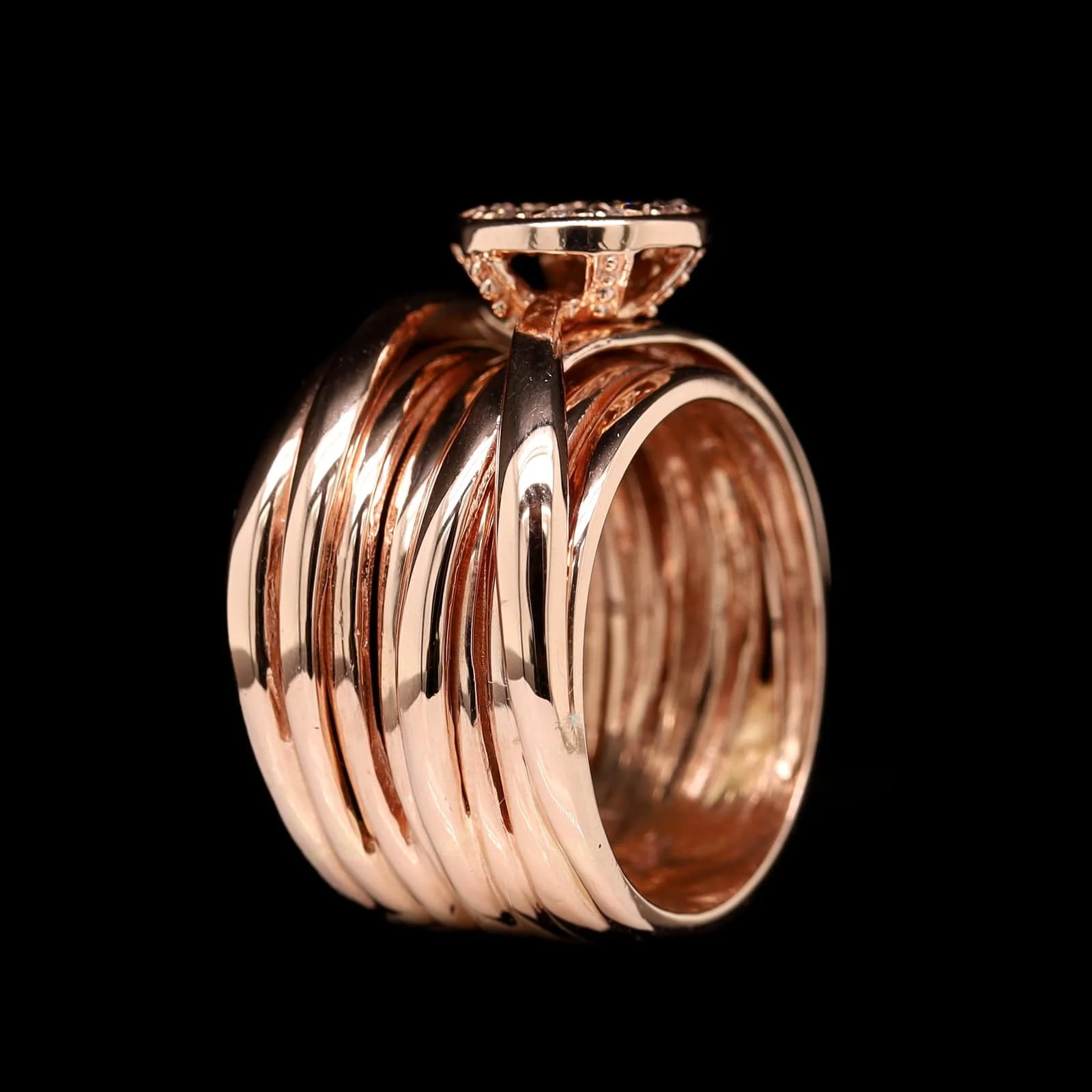 14K Rose Gold Estate Diamond Multi Row Ring - Image 2
