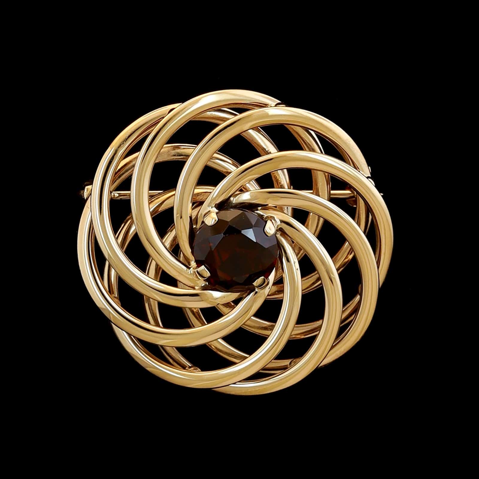 14K Rose Gold Estate Garnet Swirl Pin