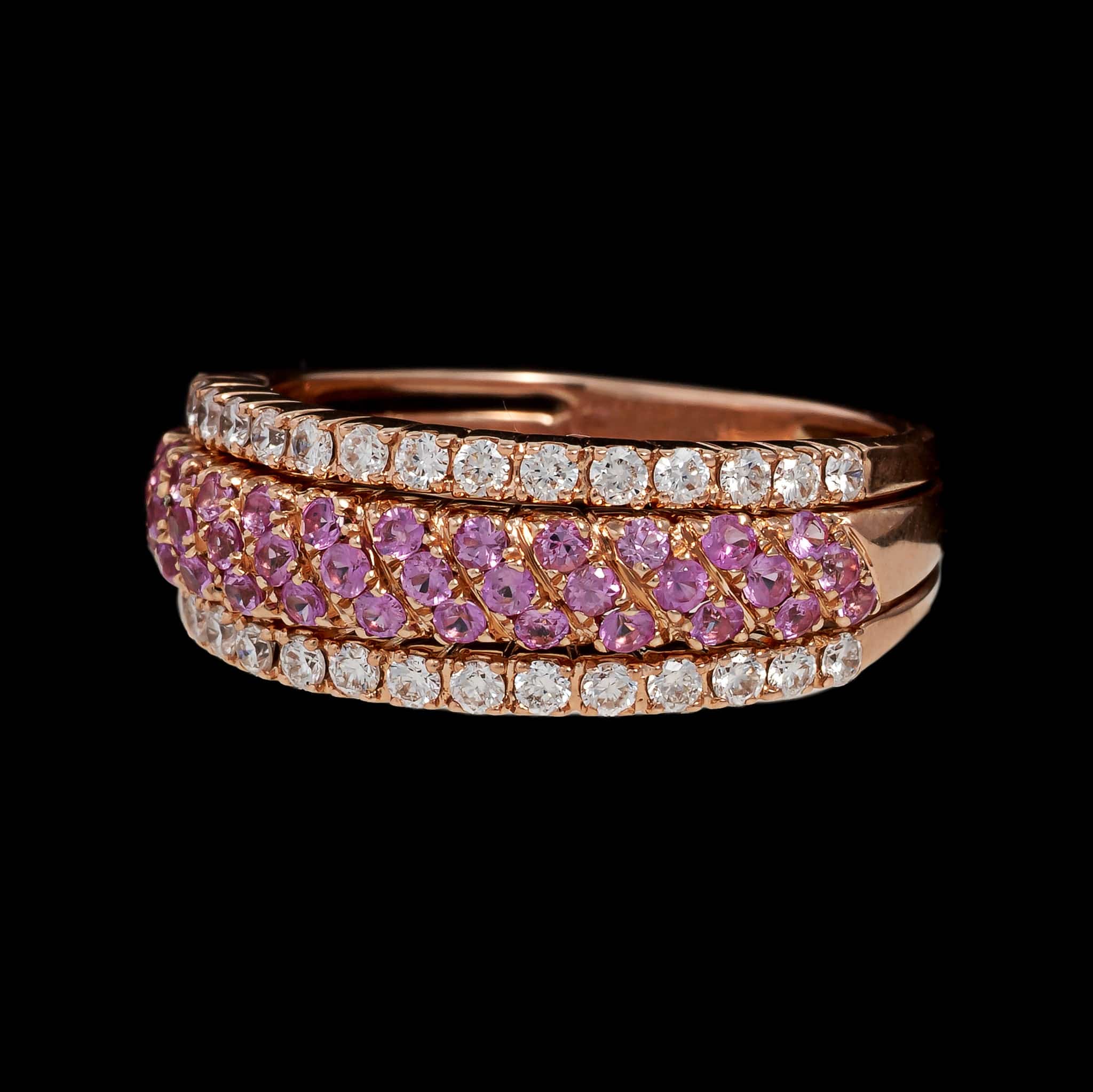 14K Rose Gold Estate Pink Sapphire and Diamond Ring