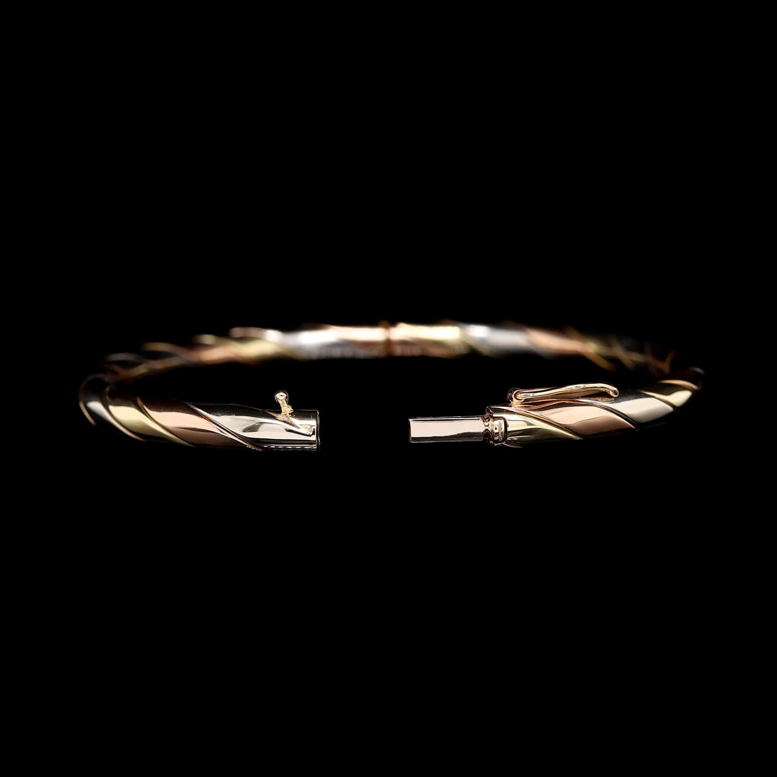 14K Tricolor Gold Estate Hinged Bracelet - Image 2