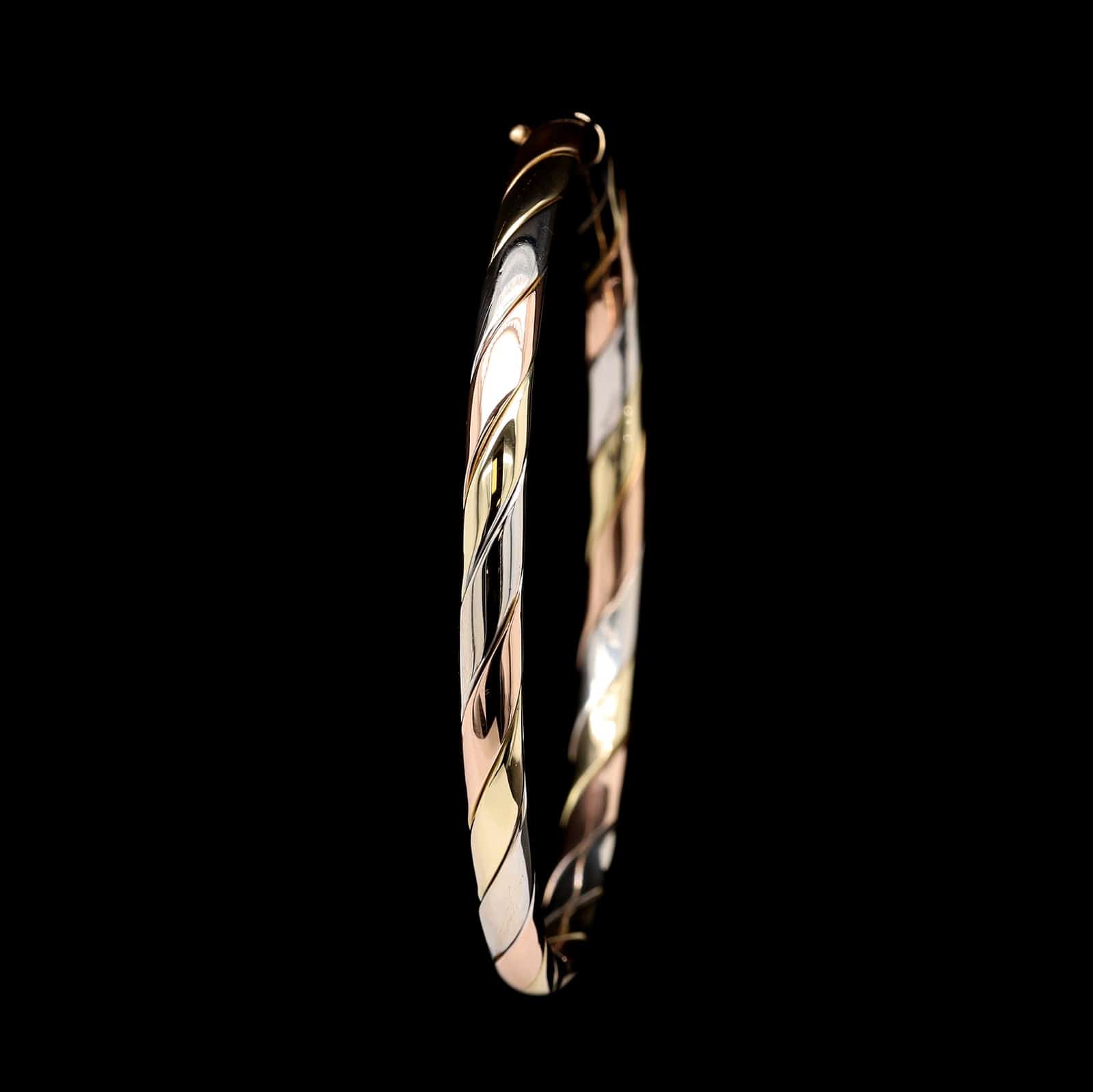 14K Tricolor Gold Estate Hinged Bracelet - Image 3