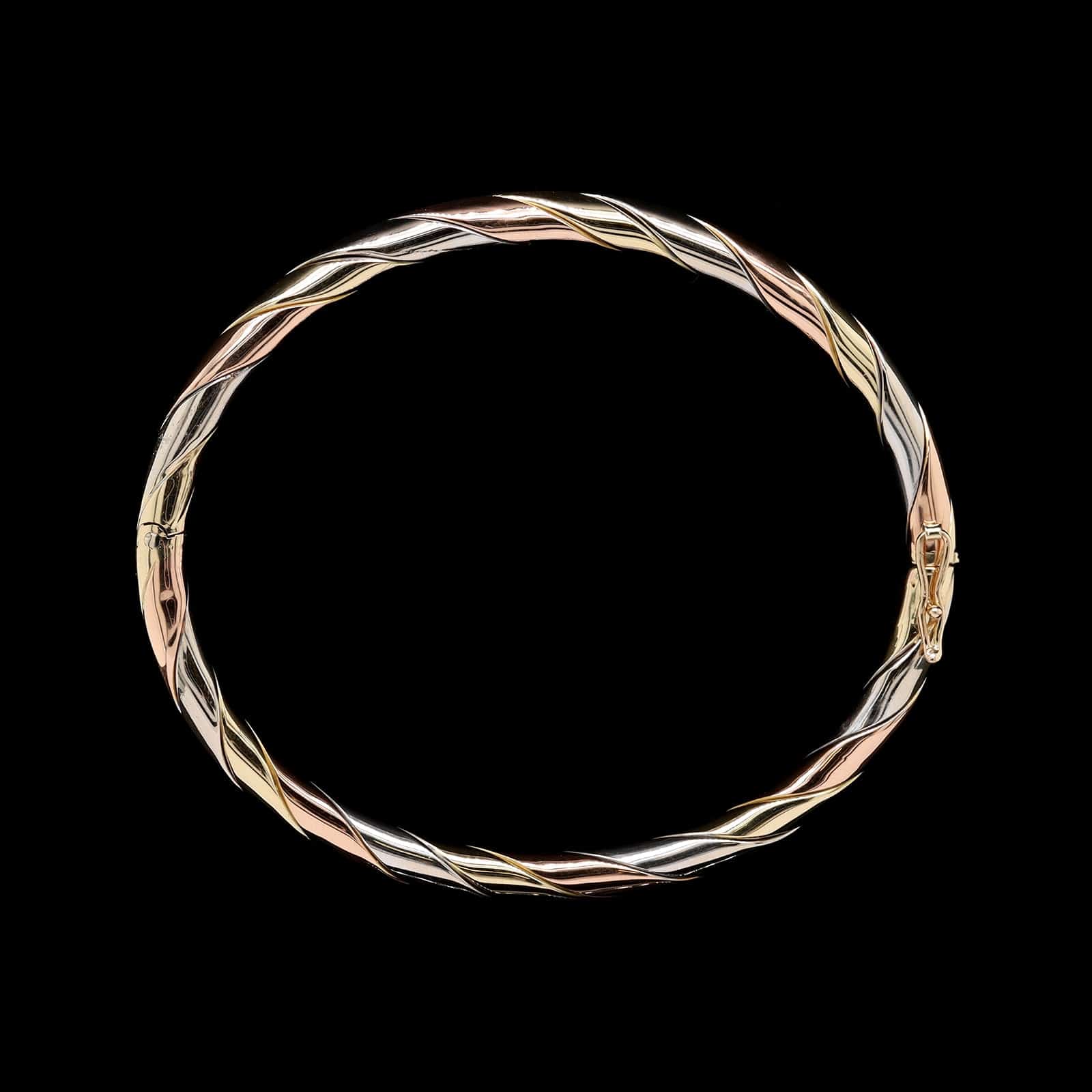 14K Tricolor Gold Estate Hinged Bracelet - Image 4