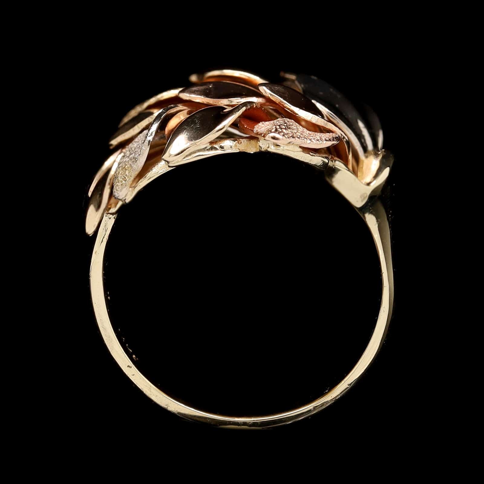 14K Tricolor Gold Estate Leaf Ring - Image 3