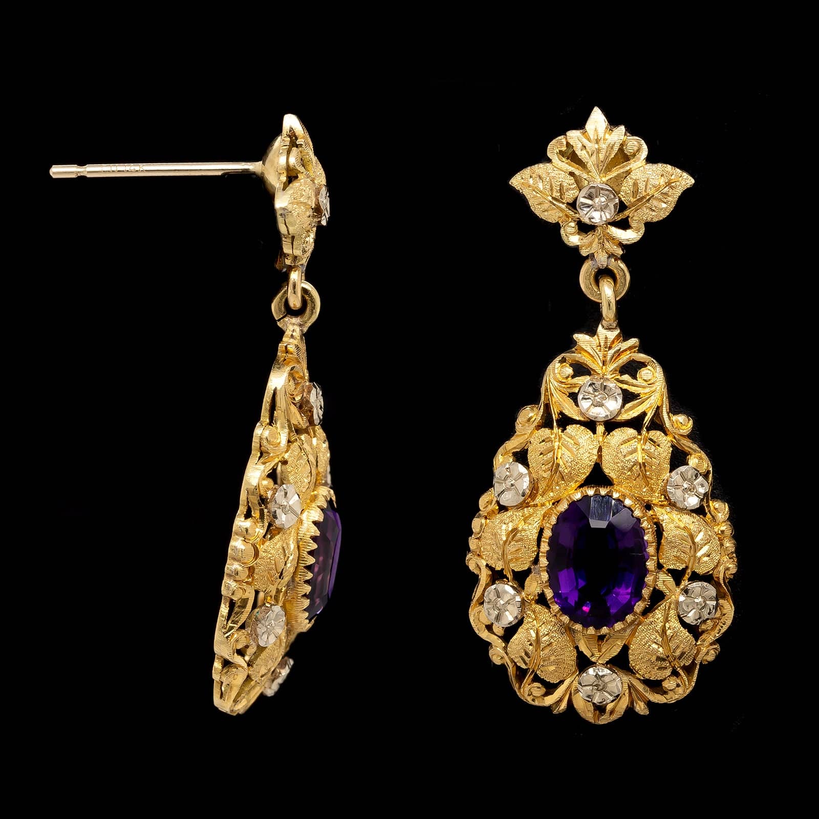 14K Two-tone Gold Estate Amethyst Earrings