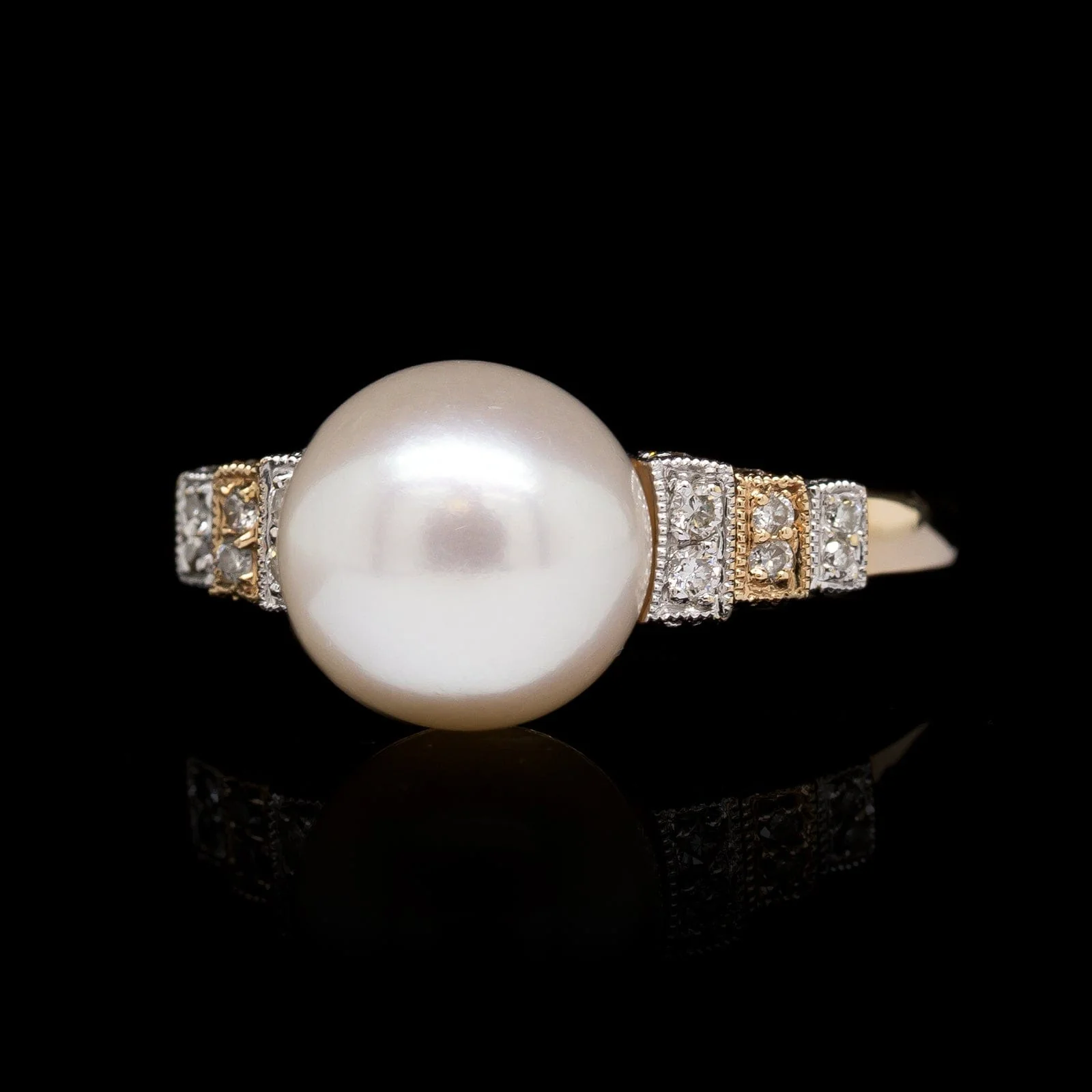 14K Two-tone Gold Estate Cultured Pearl and Diamond Ring
