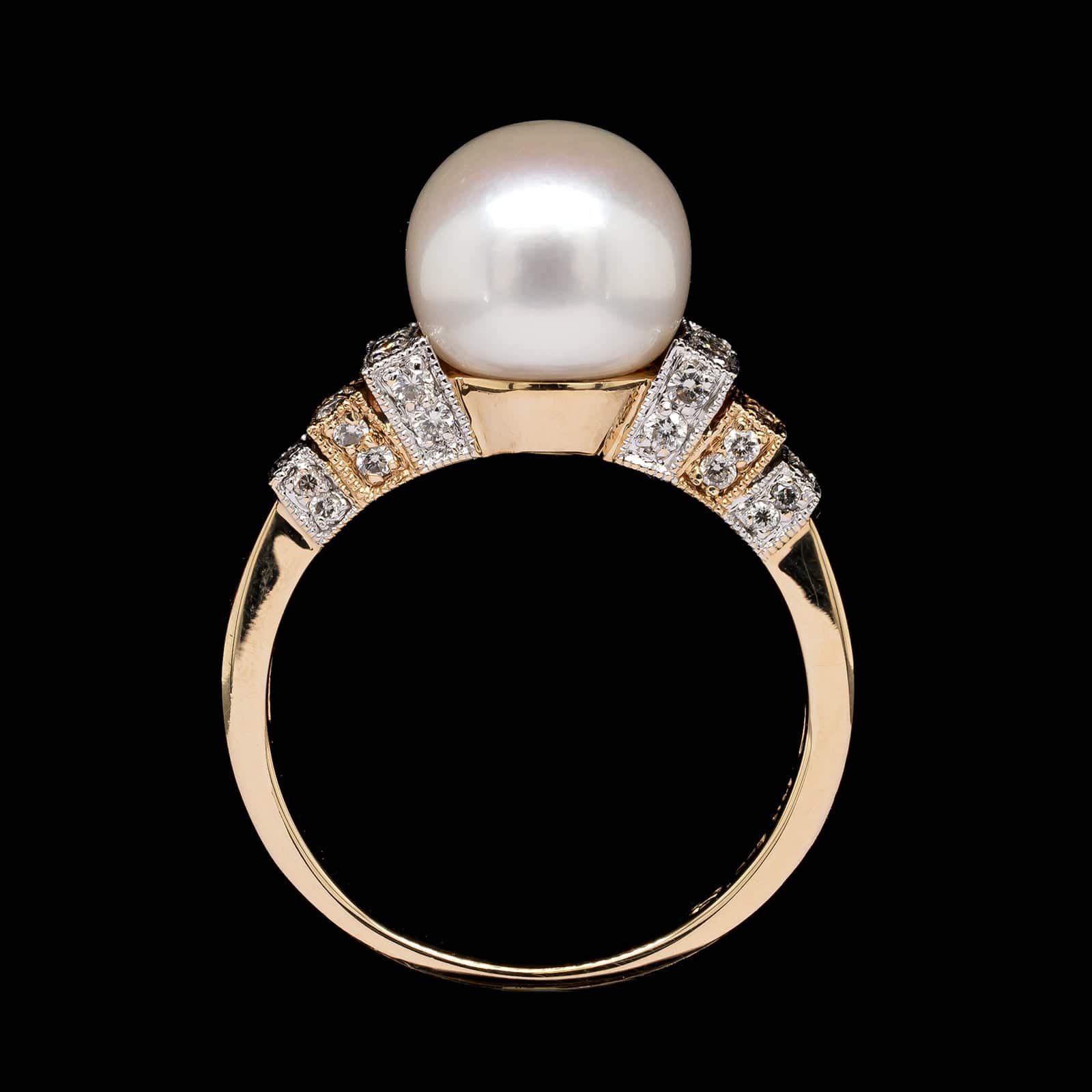 14K Two-tone Gold Estate Cultured Pearl and Diamond Ring - Image 3