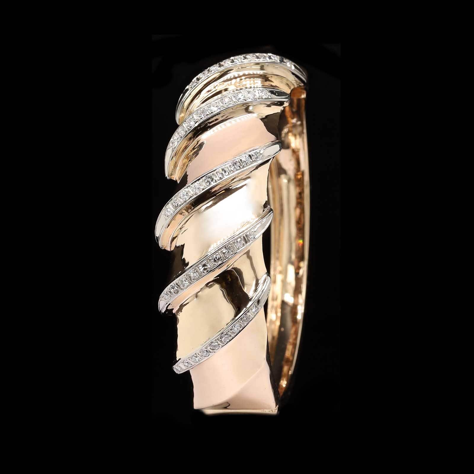 14K Two-tone Gold Estate Diamond Bangle Bracelet - Image 2