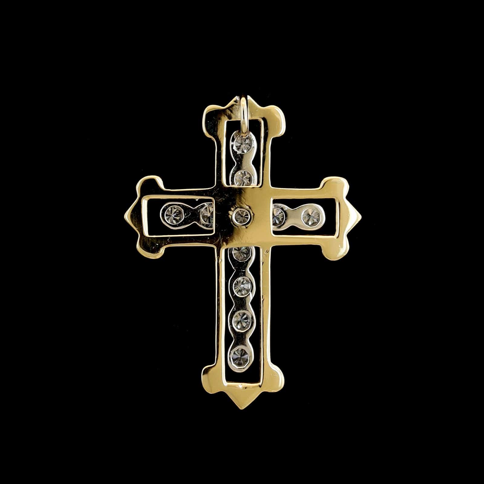 14K Two-tone Gold Estate Diamond Cross Pendant - Image 2