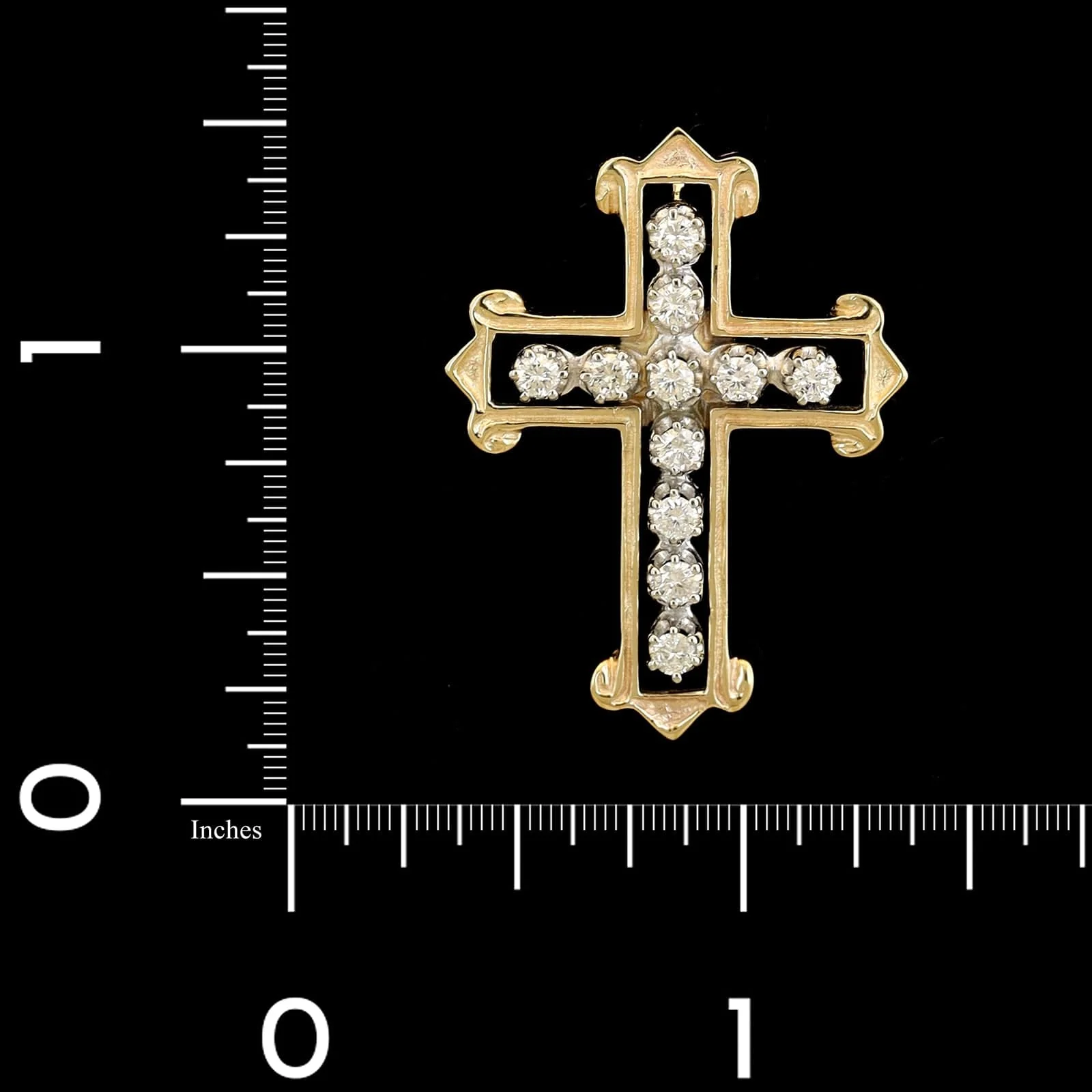 14K Two-tone Gold Estate Diamond Cross Pendant - Image 3