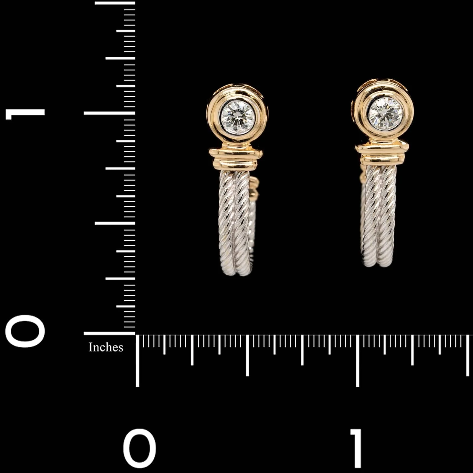 14K Two-tone Gold Estate Diamond Earrings - Image 2