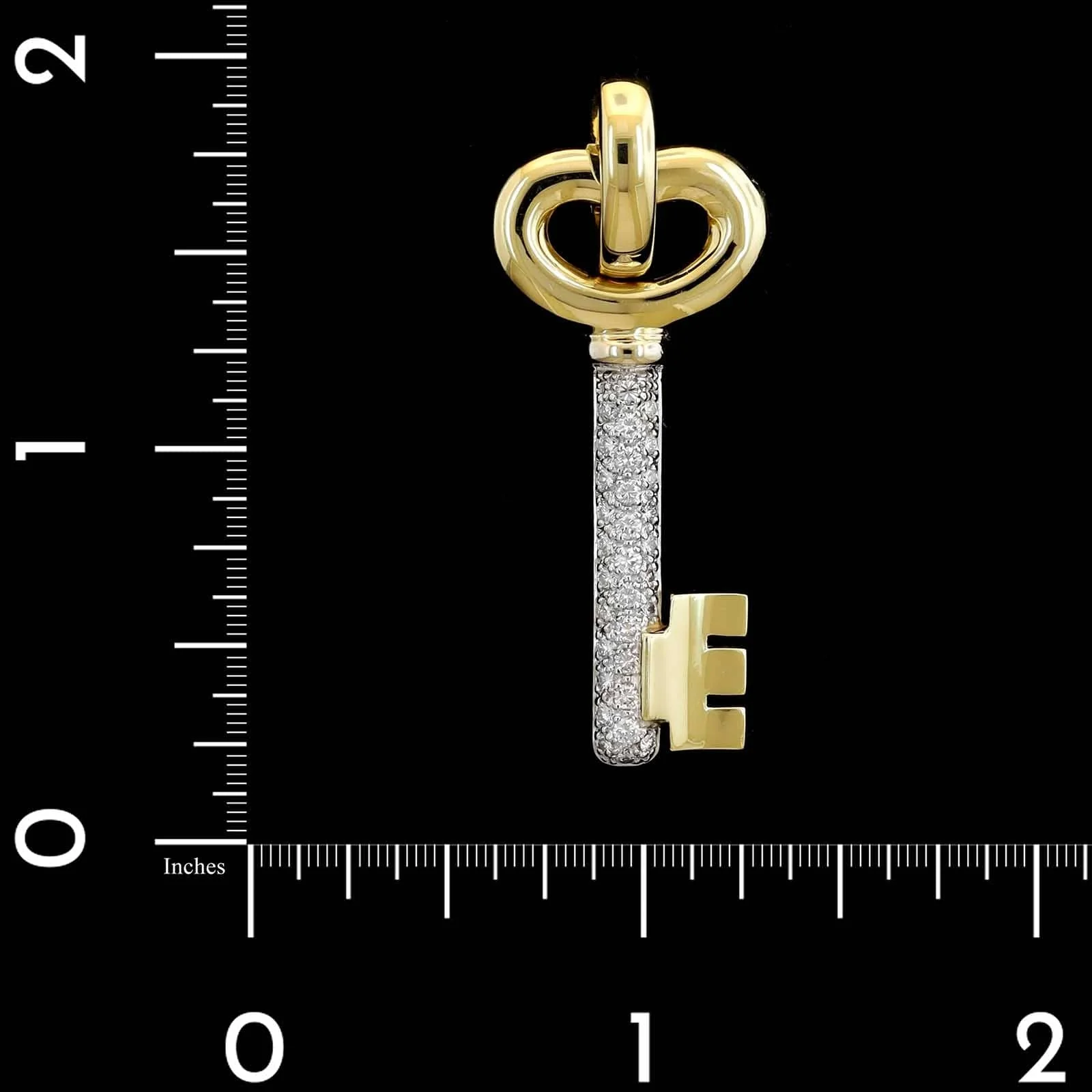 14K Two-tone Gold Estate Diamond Key Pendant - Image 3
