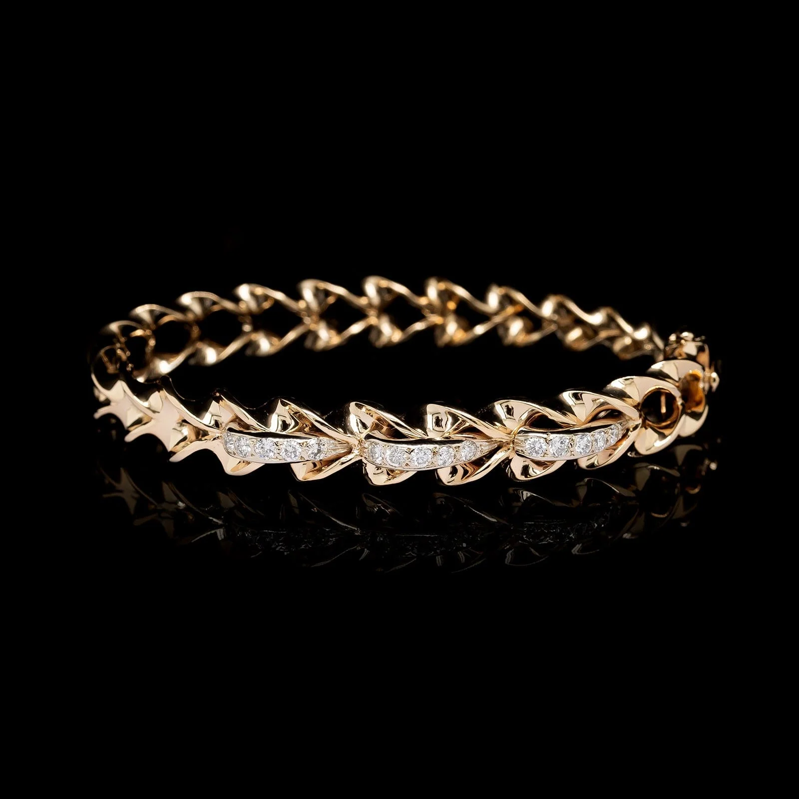 14K Two-tone Gold Estate Diamond Twist Bangle Bracelet