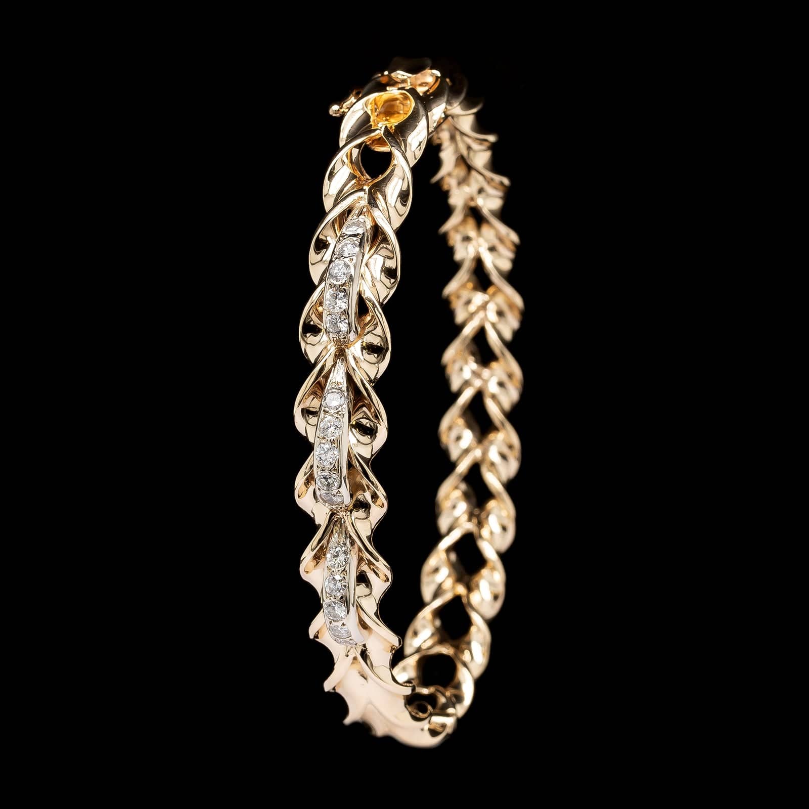 14K Two-tone Gold Estate Diamond Twist Bangle Bracelet - Image 2