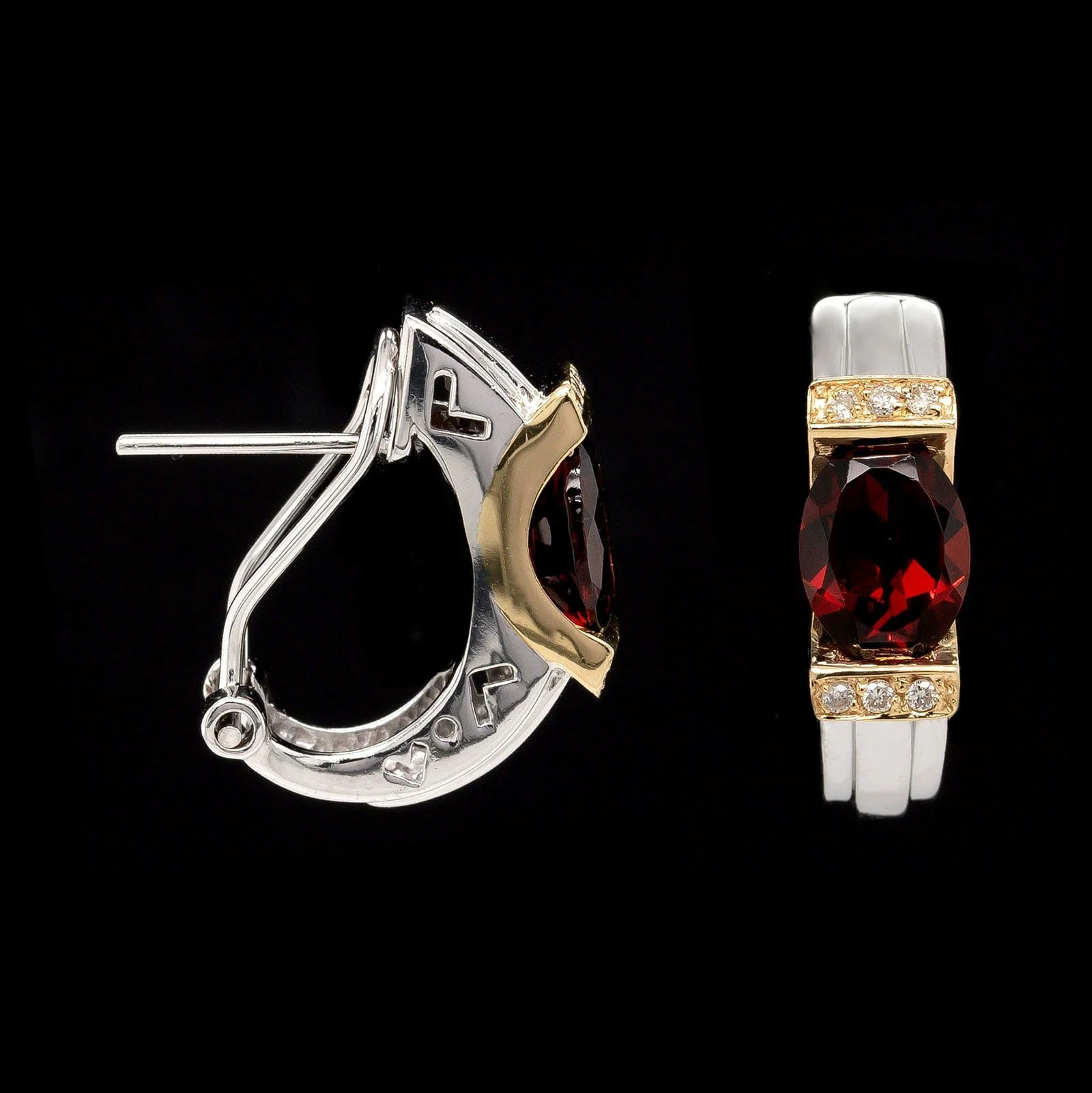 14K Two-tone Gold Estate Garnet and Diamond Earrings