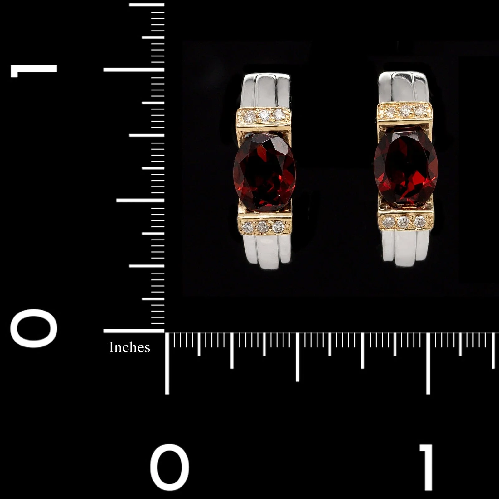 14K Two-tone Gold Estate Garnet and Diamond Earrings - Image 2