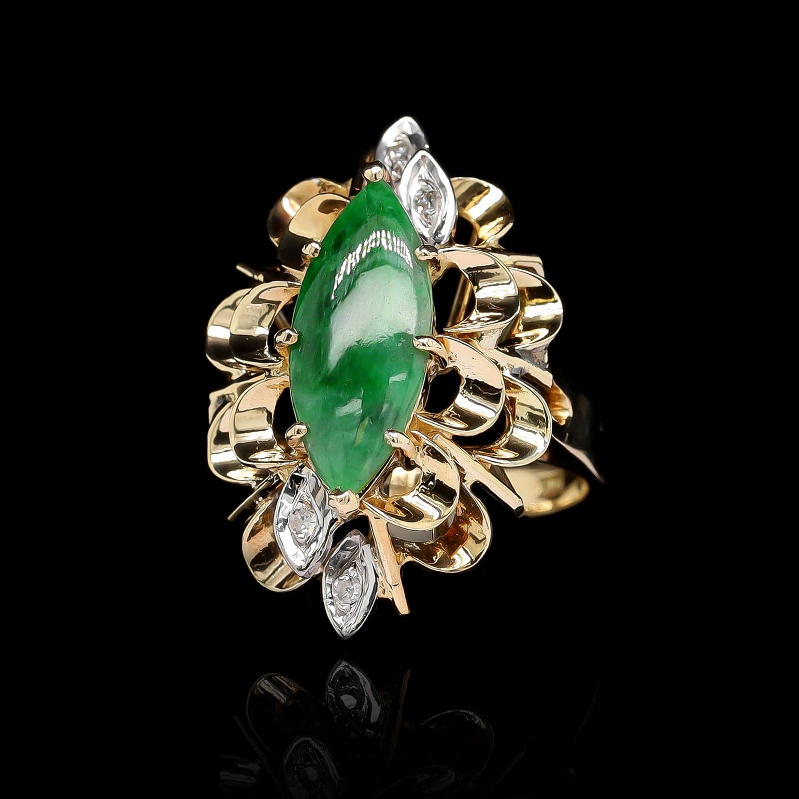14K Two-tone Gold Estate Jadeite and Diamond Ring