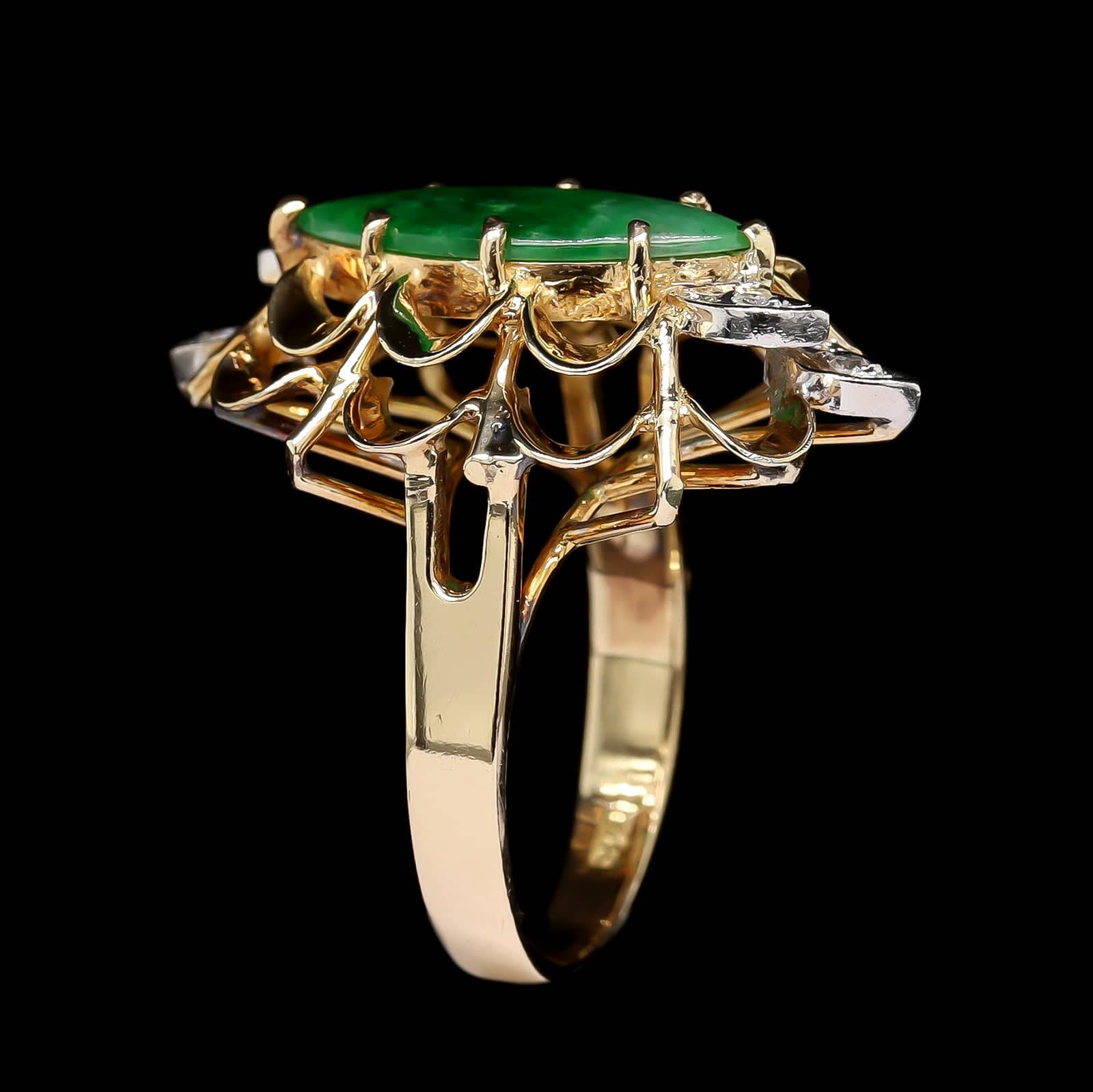 14K Two-tone Gold Estate Jadeite and Diamond Ring - Image 2