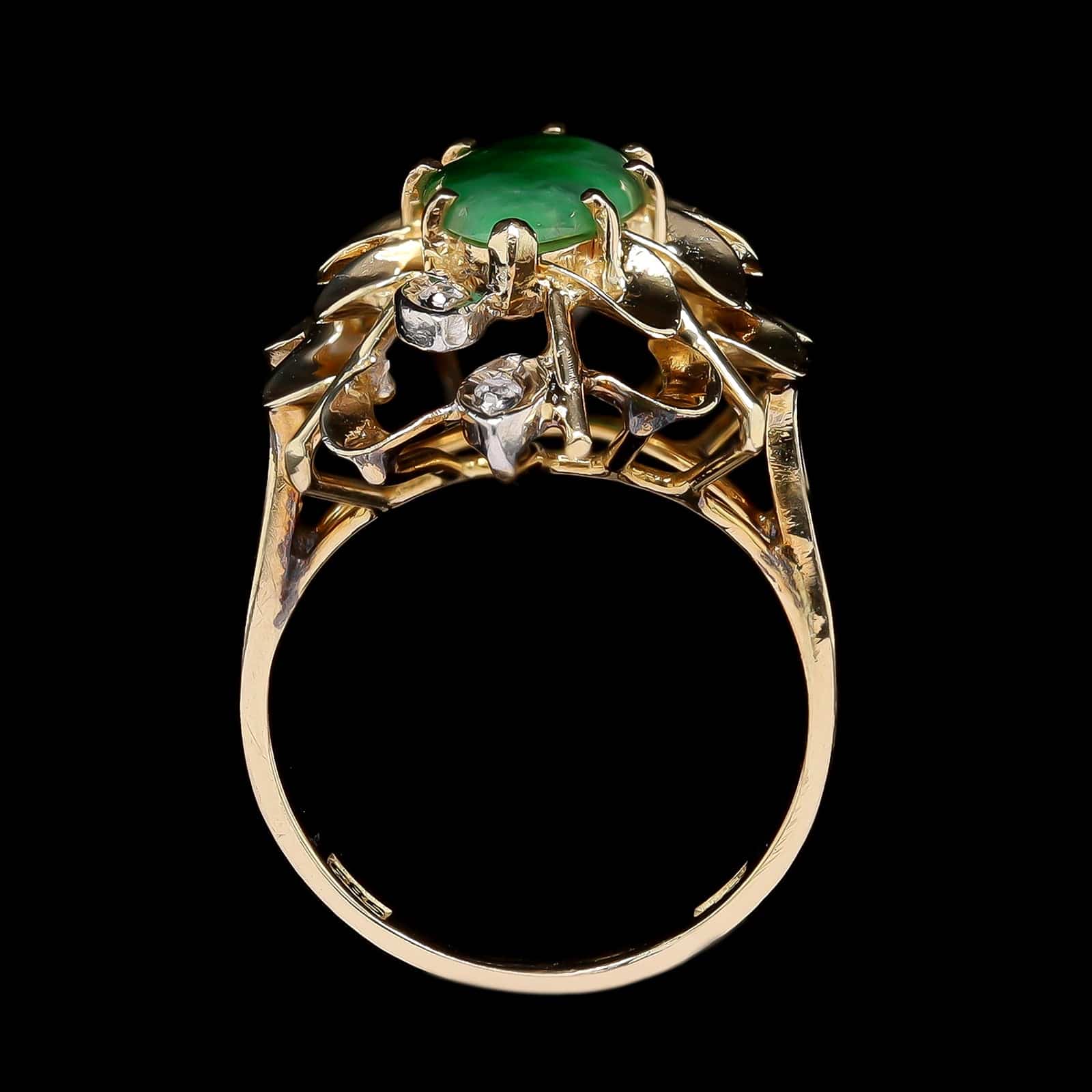 14K Two-tone Gold Estate Jadeite and Diamond Ring - Image 3