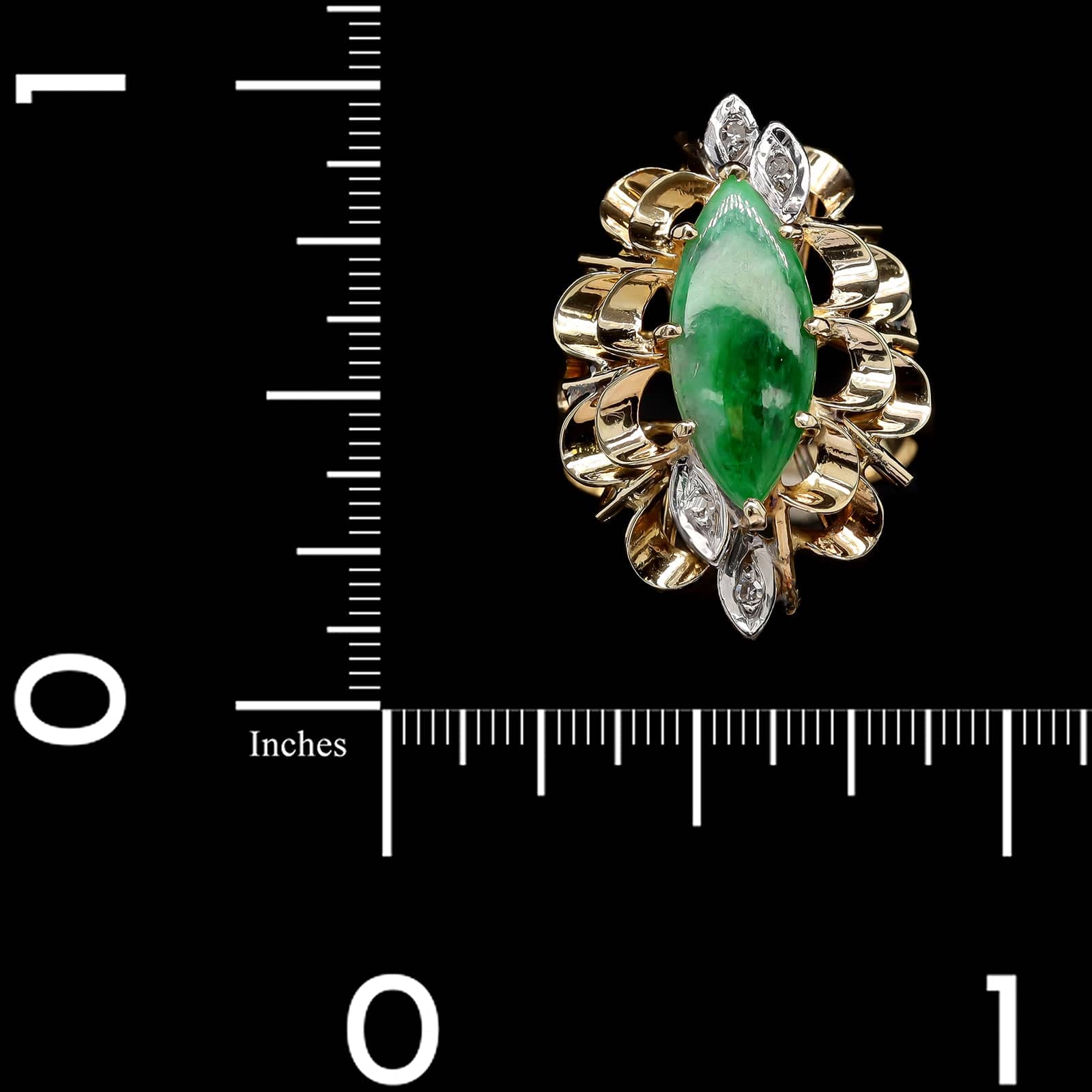 14K Two-tone Gold Estate Jadeite and Diamond Ring - Image 4