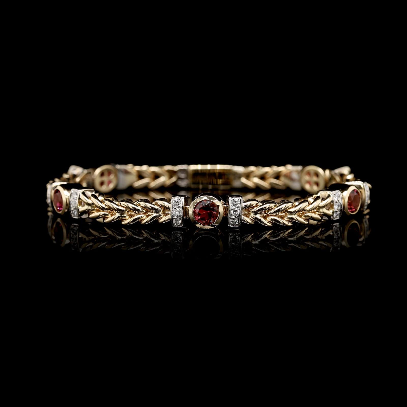 14K Two-tone Gold Estate Pink Tourmaline and Diamond Bracelet