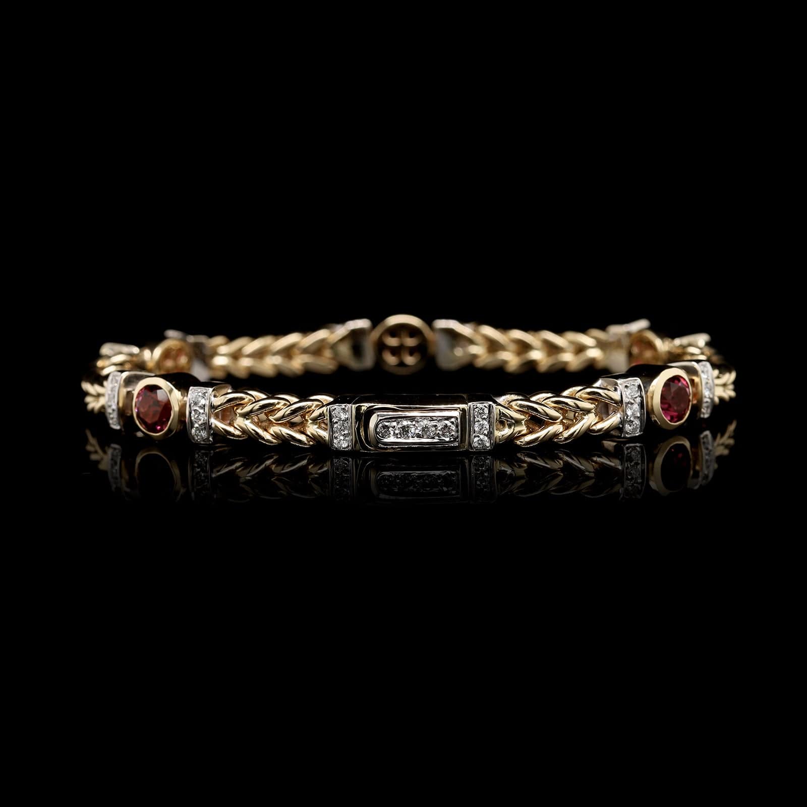 14K Two-tone Gold Estate Pink Tourmaline and Diamond Bracelet - Image 2