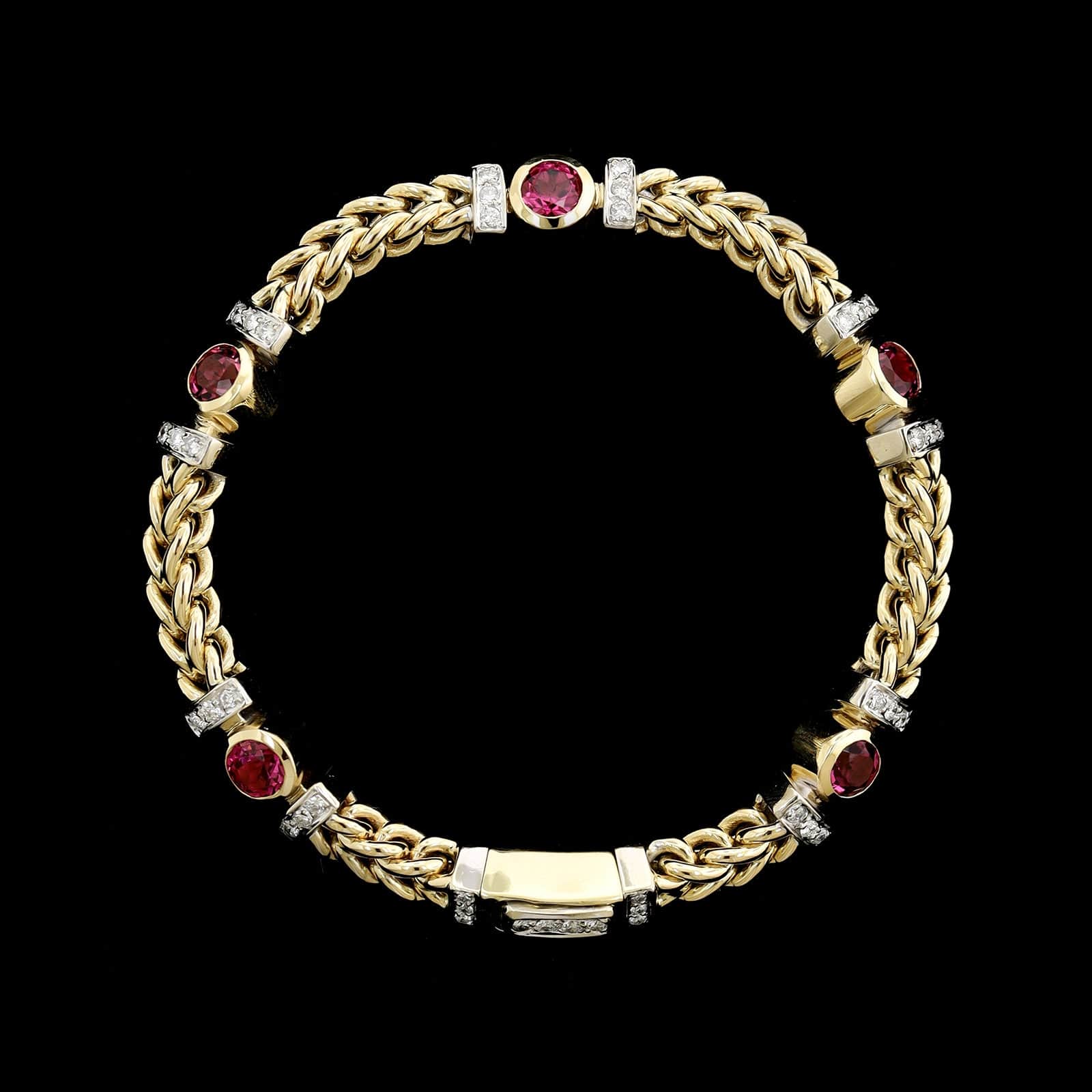 14K Two-tone Gold Estate Pink Tourmaline and Diamond Bracelet - Image 3