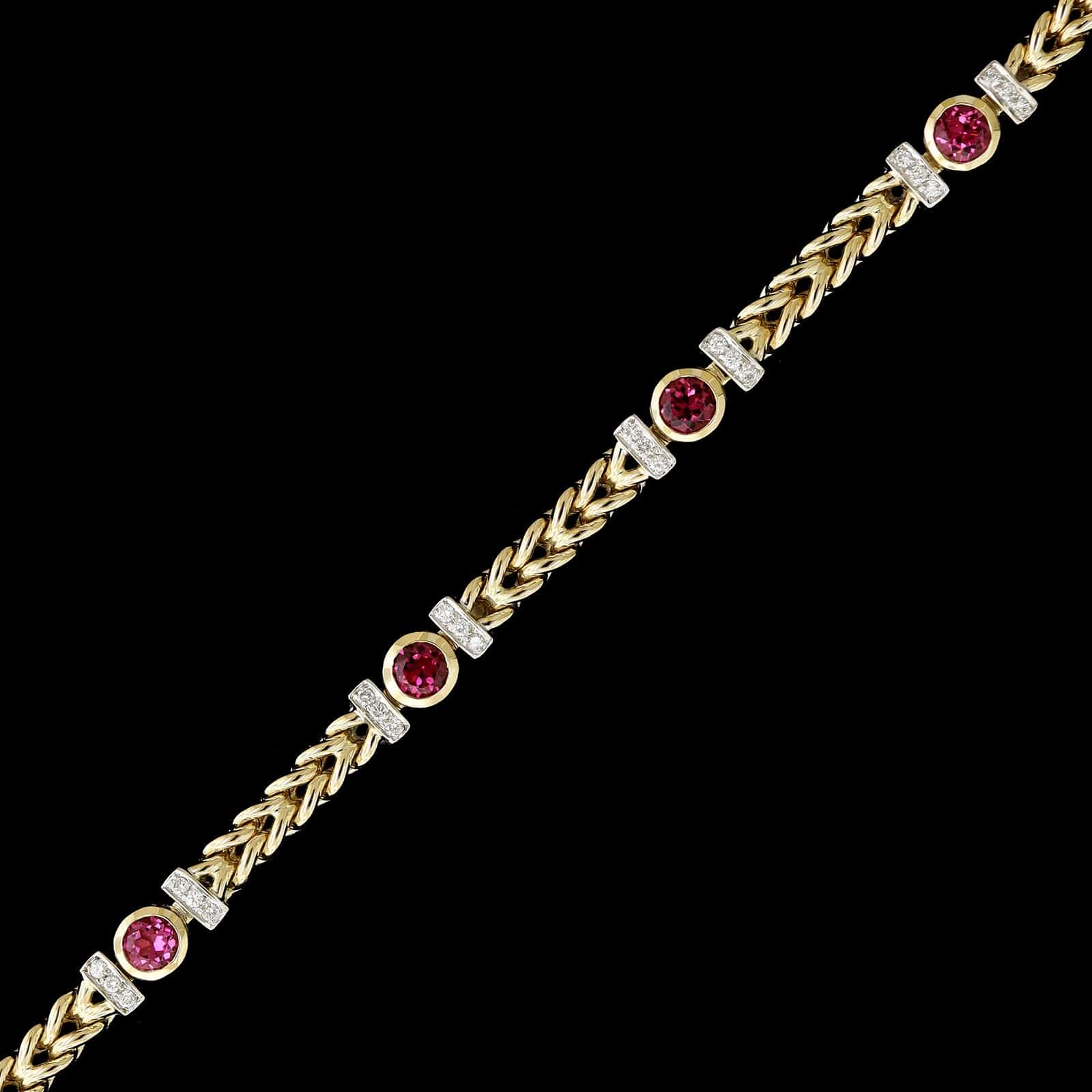 14K Two-tone Gold Estate Pink Tourmaline and Diamond Bracelet - Image 4