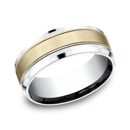 14K Two-Tone Satin Center Milgrain Band - Image 2