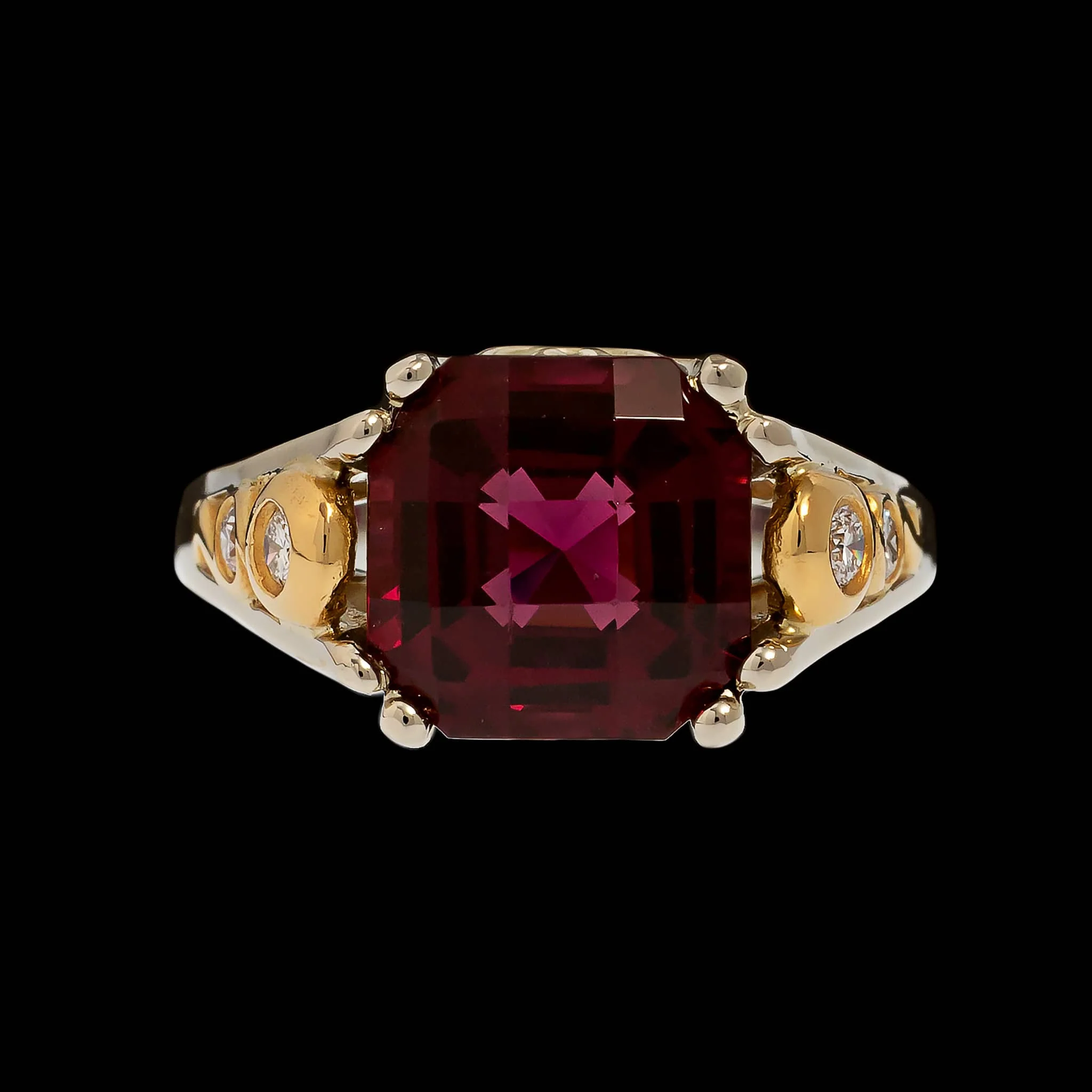 14K White Gold, 22K Yellow Gold Estate Garnet and Diamond Ring