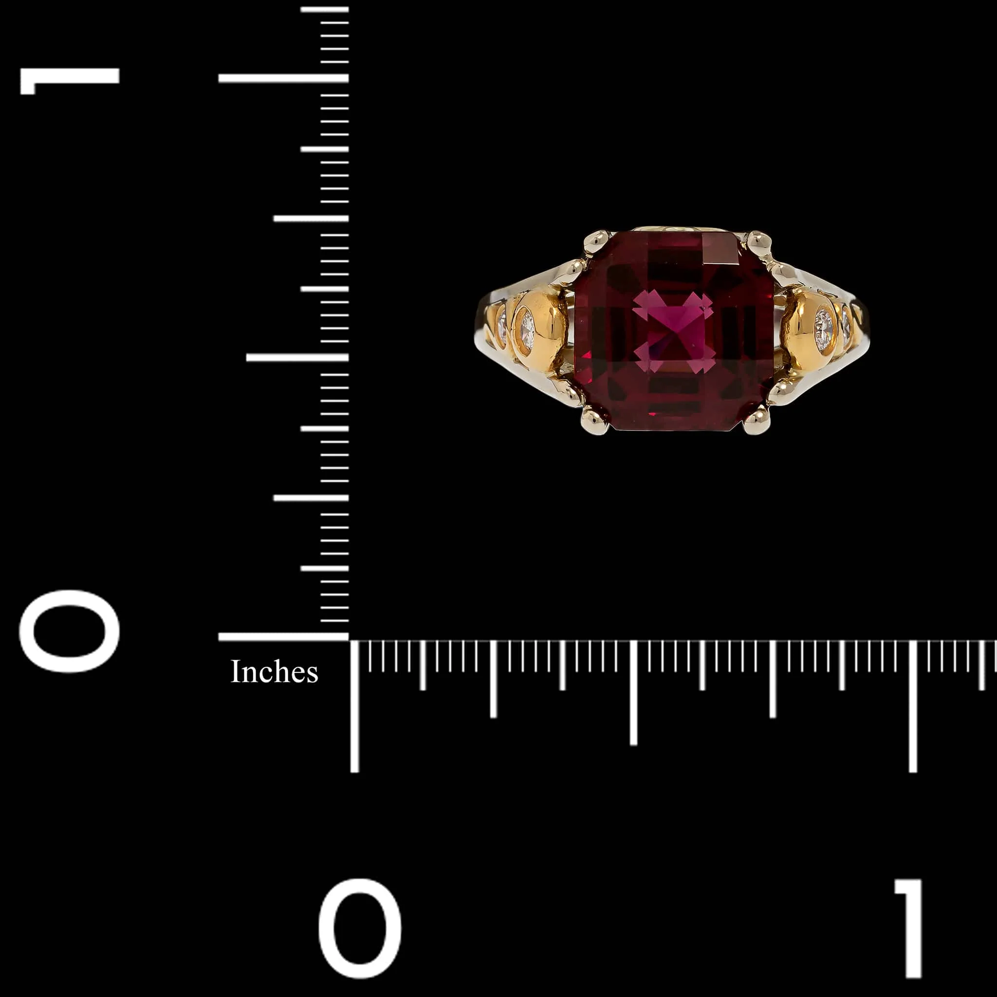 14K White Gold, 22K Yellow Gold Estate Garnet and Diamond Ring - Image 3