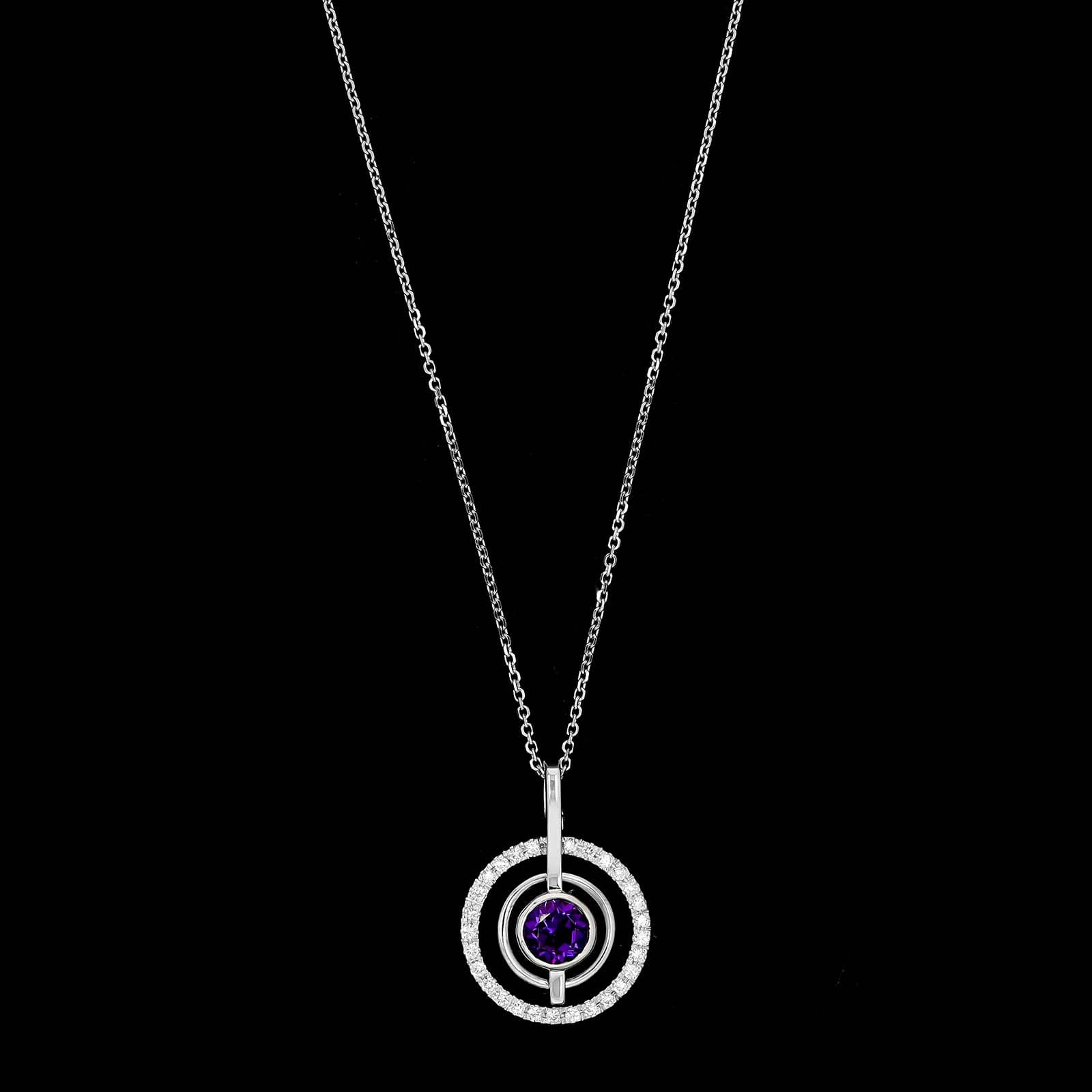 14K White Gold Estate Amethyst and Diamond Pendant Necklace
