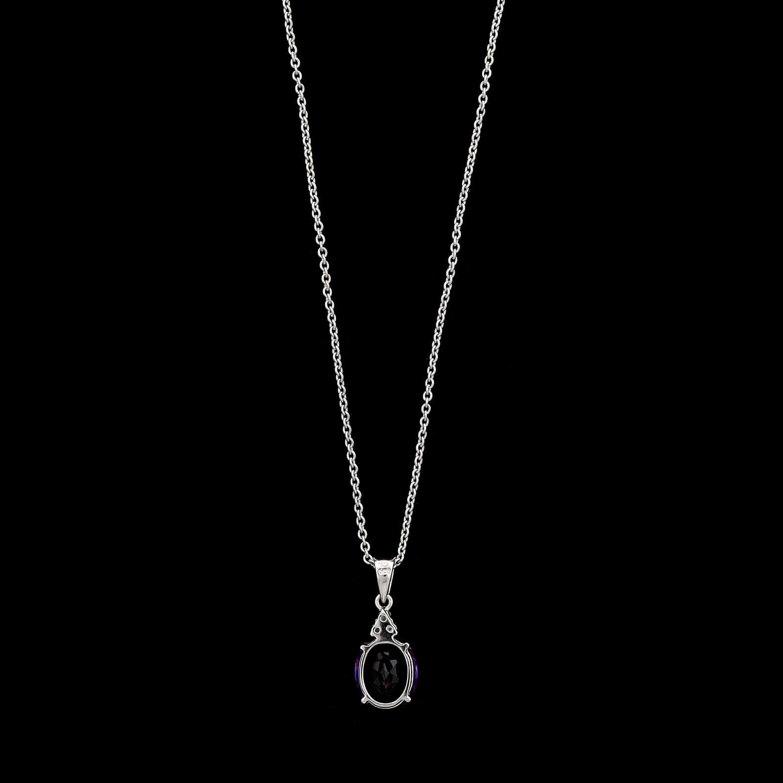 14K White Gold Estate Amethyst and Diamond Pendant Necklace - Image 2
