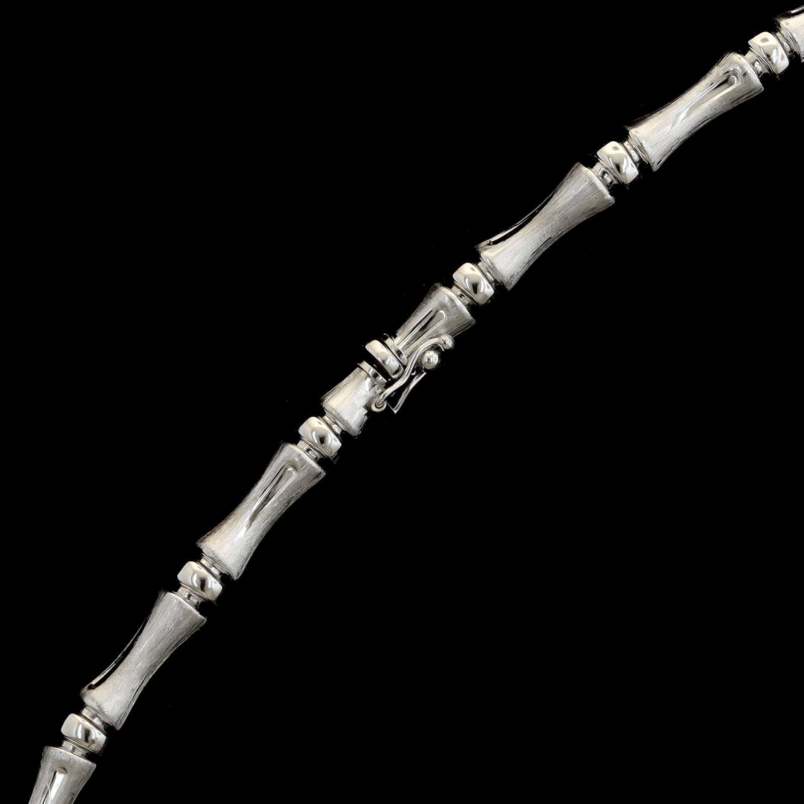 14K White Gold Estate Bamboo Link Necklace - Image 3