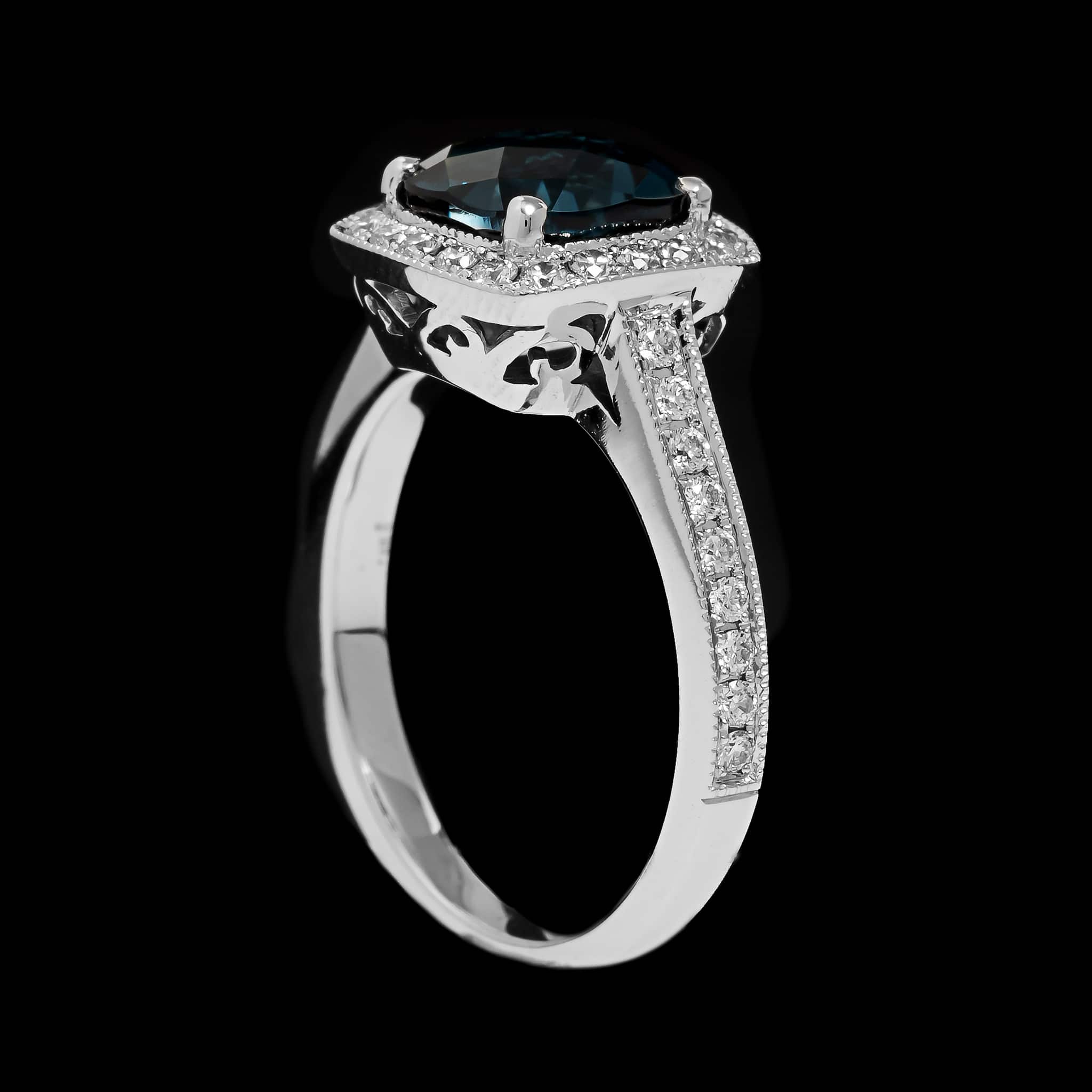 14K White Gold Estate Blue Topaz and Diamond Ring - Image 2