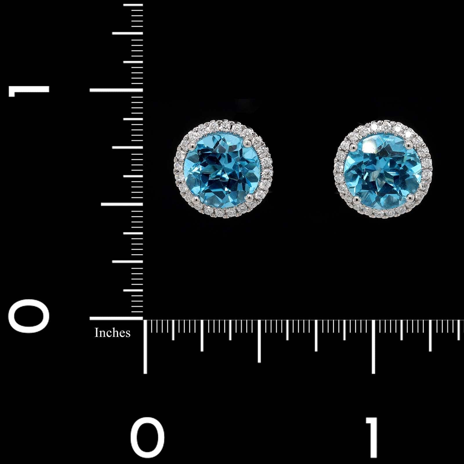 14K White Gold Estate Blue Topaz Diamond Halo Stud Earrings - Image 2
