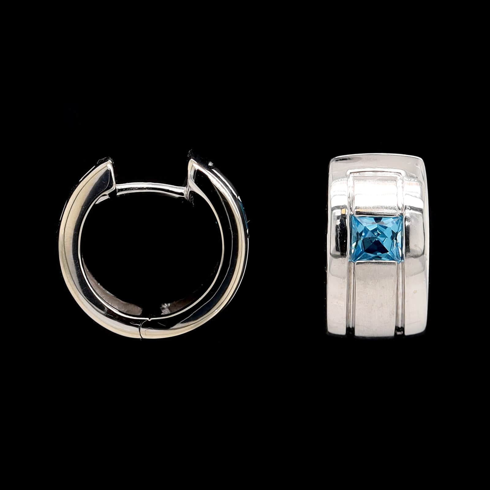 14K White Gold Estate Blue Topaz Hoops