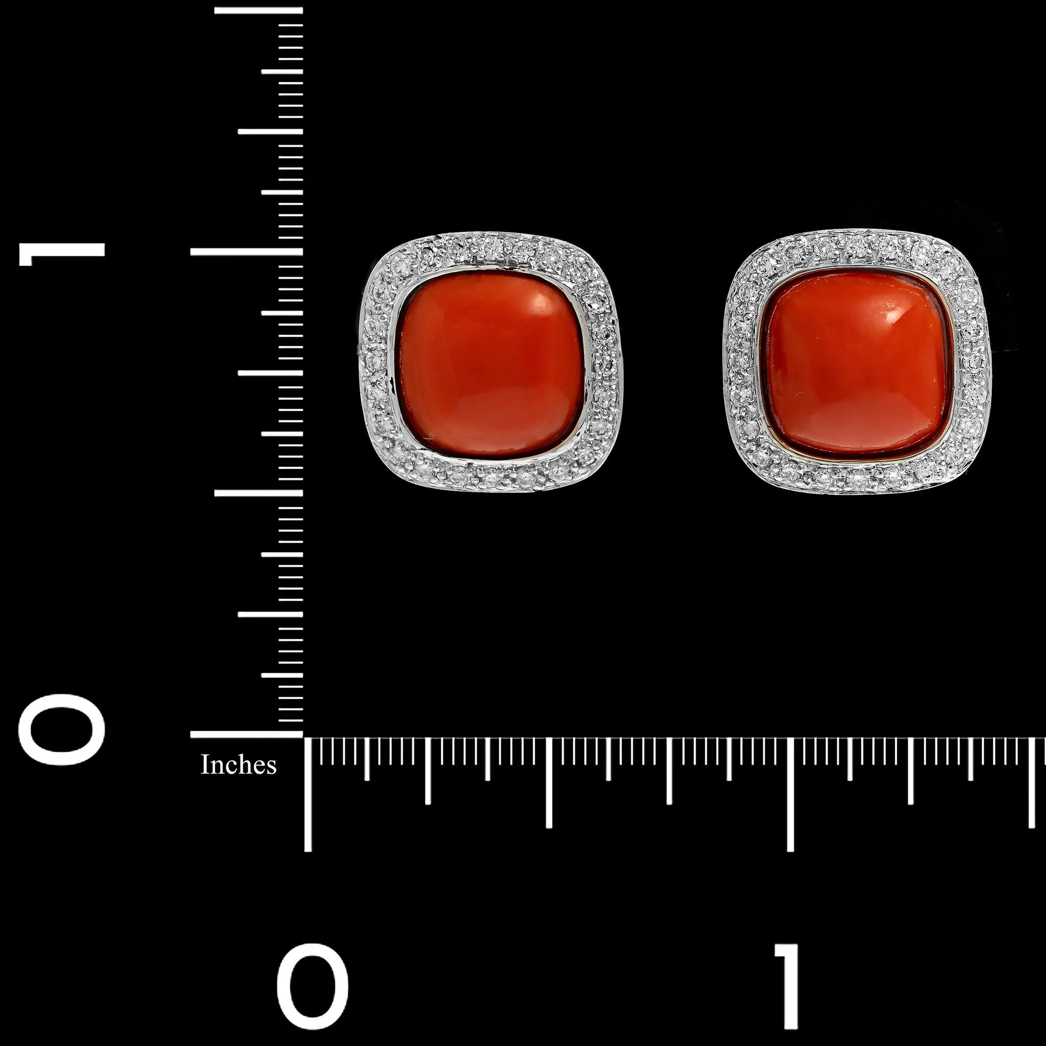 14K White Gold Estate Coral and Diamond Earring - Image 2