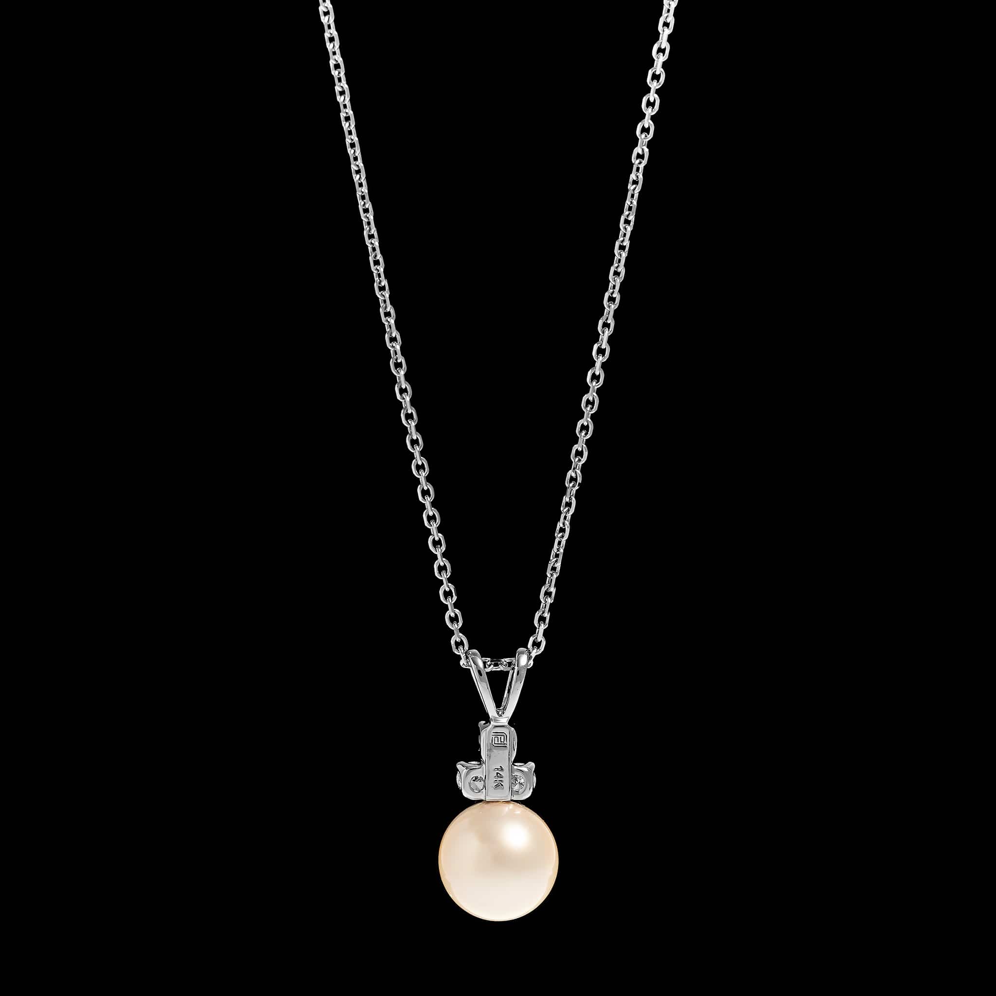 14K White Gold Estate Cultured Pearl and Diamond Pendant Necklace&nbsp; - Image 2