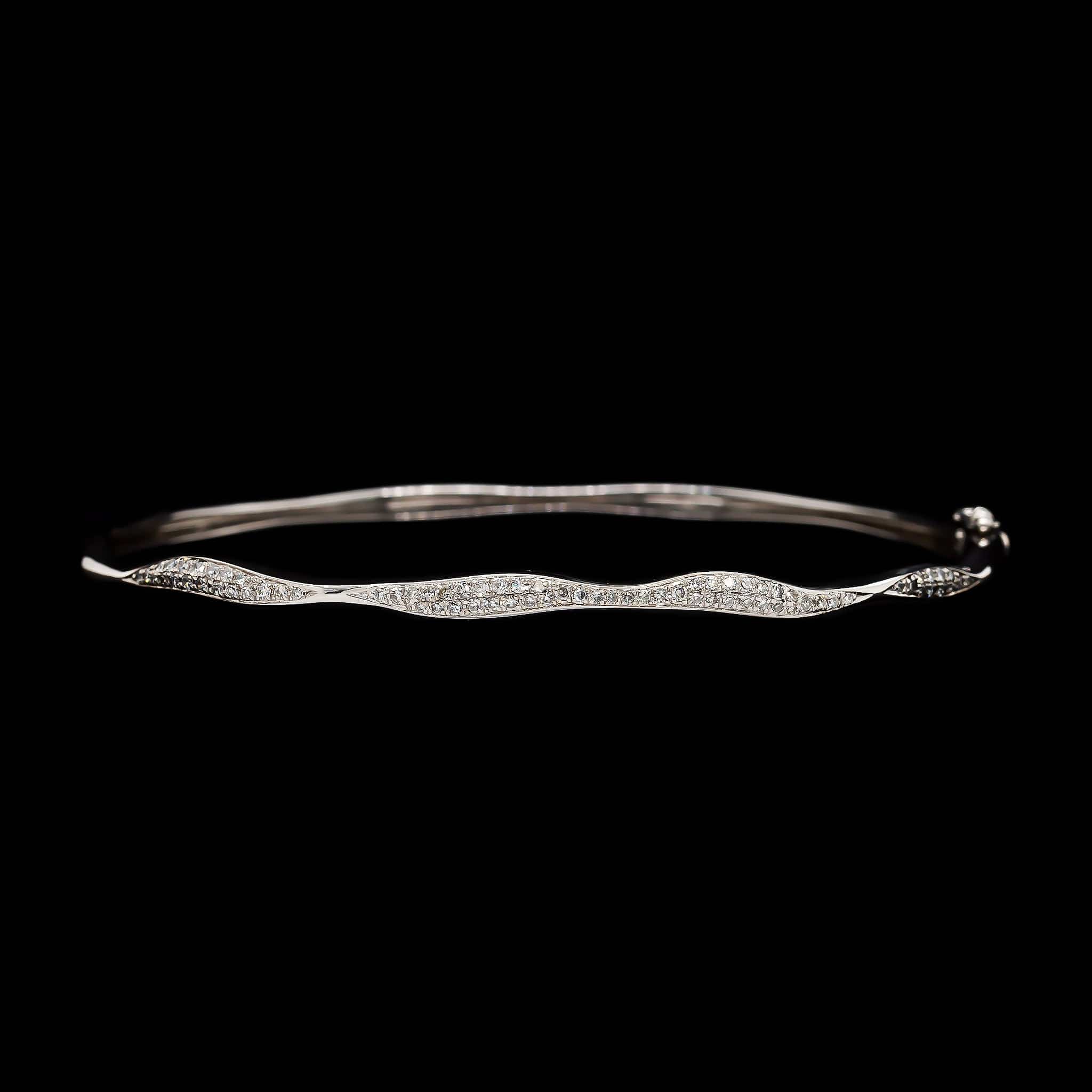 14K White Gold Estate Diamond Bangle Bracelet