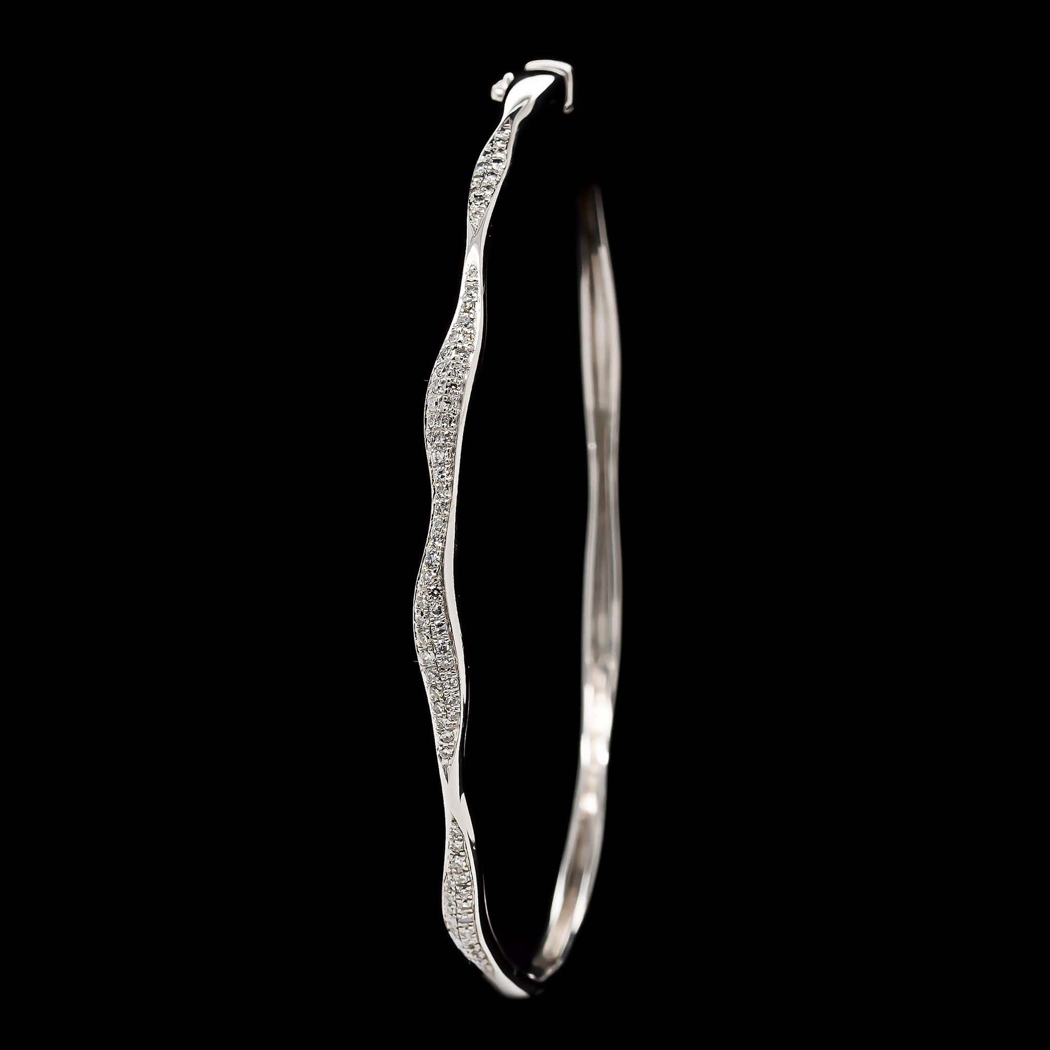 14K White Gold Estate Diamond Bangle Bracelet - Image 2