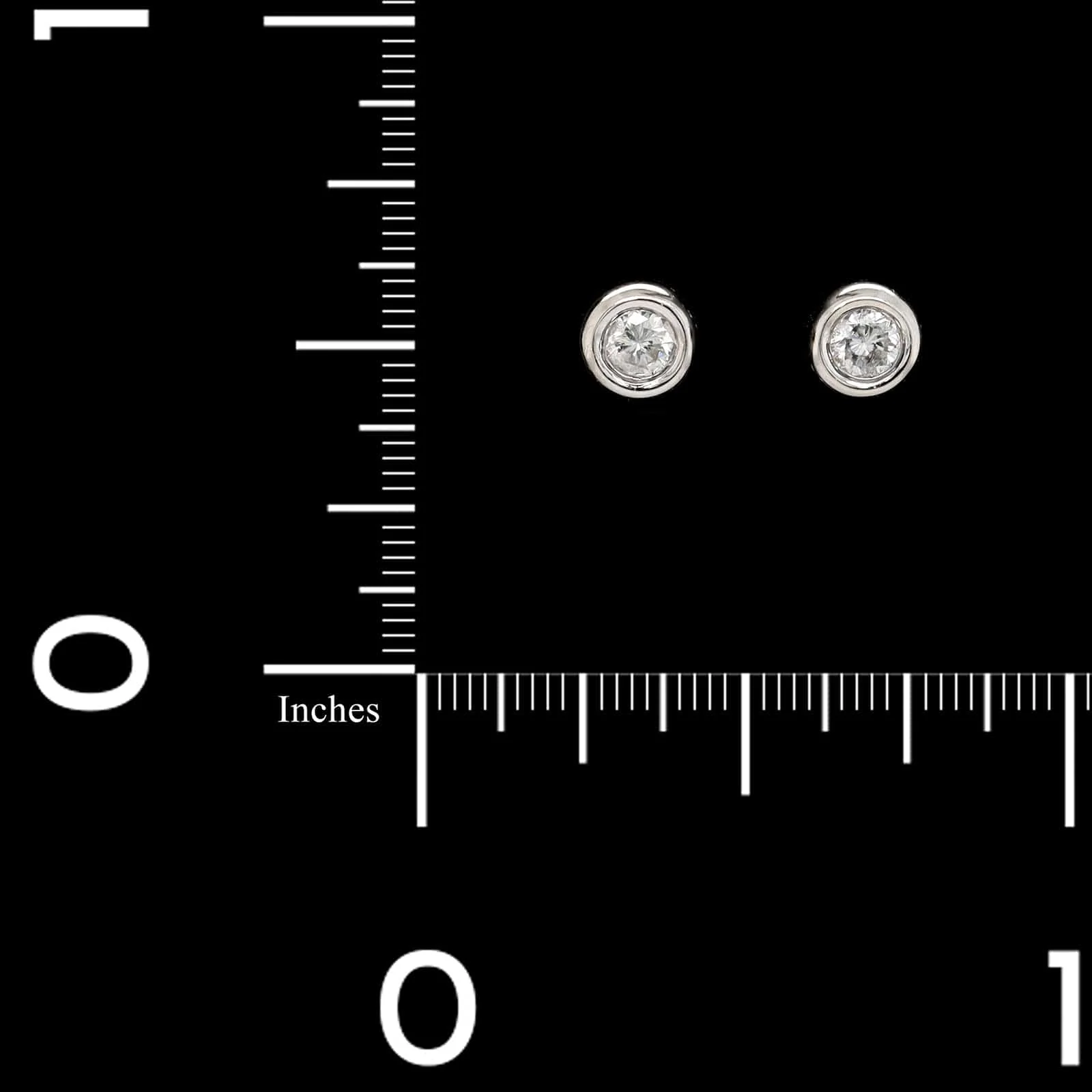 14K White Gold Estate Diamond Bezel Stud Earrings - Image 2