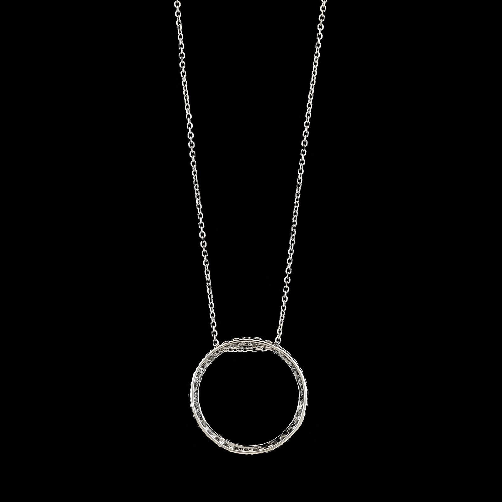14K White Gold Estate Diamond Circle Pendant Necklace - Image 2