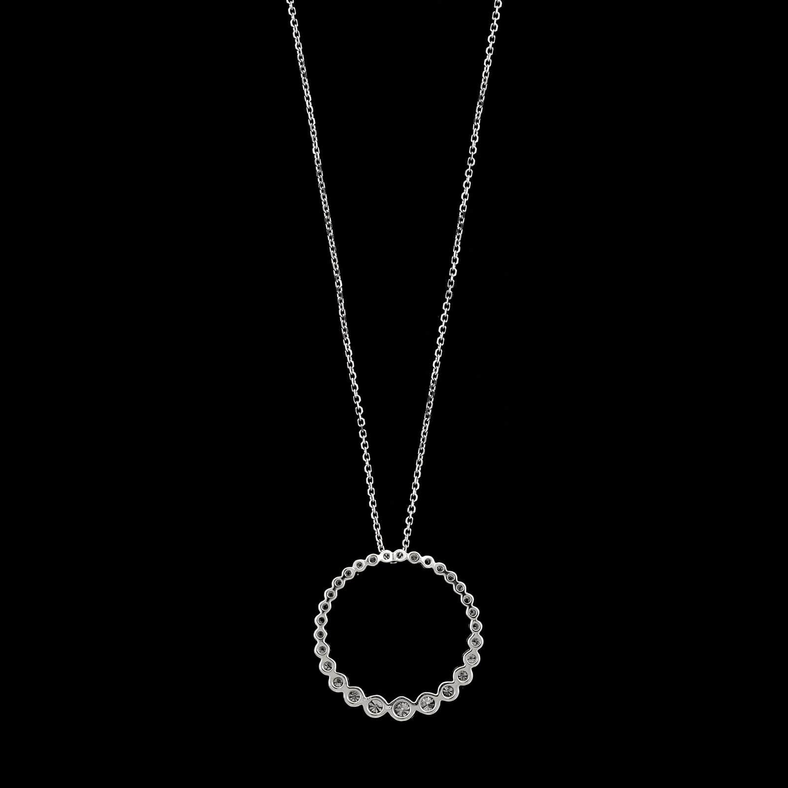 14K White Gold Estate Diamond Circle Pendant Necklace - Image 2