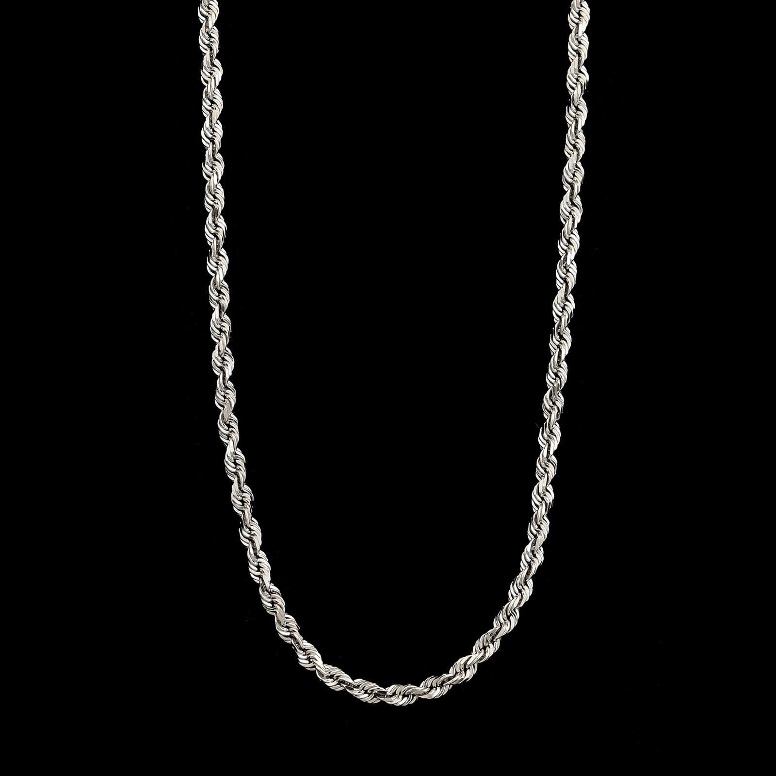 14K White Gold Estate Diamond Cut Rope Chain