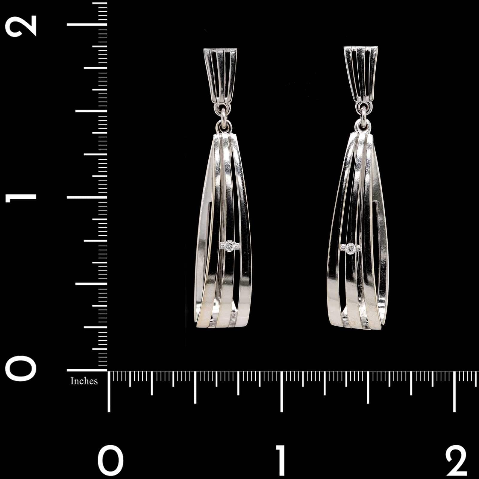 14K White Gold Estate Diamond Drop Earrings - Image 2
