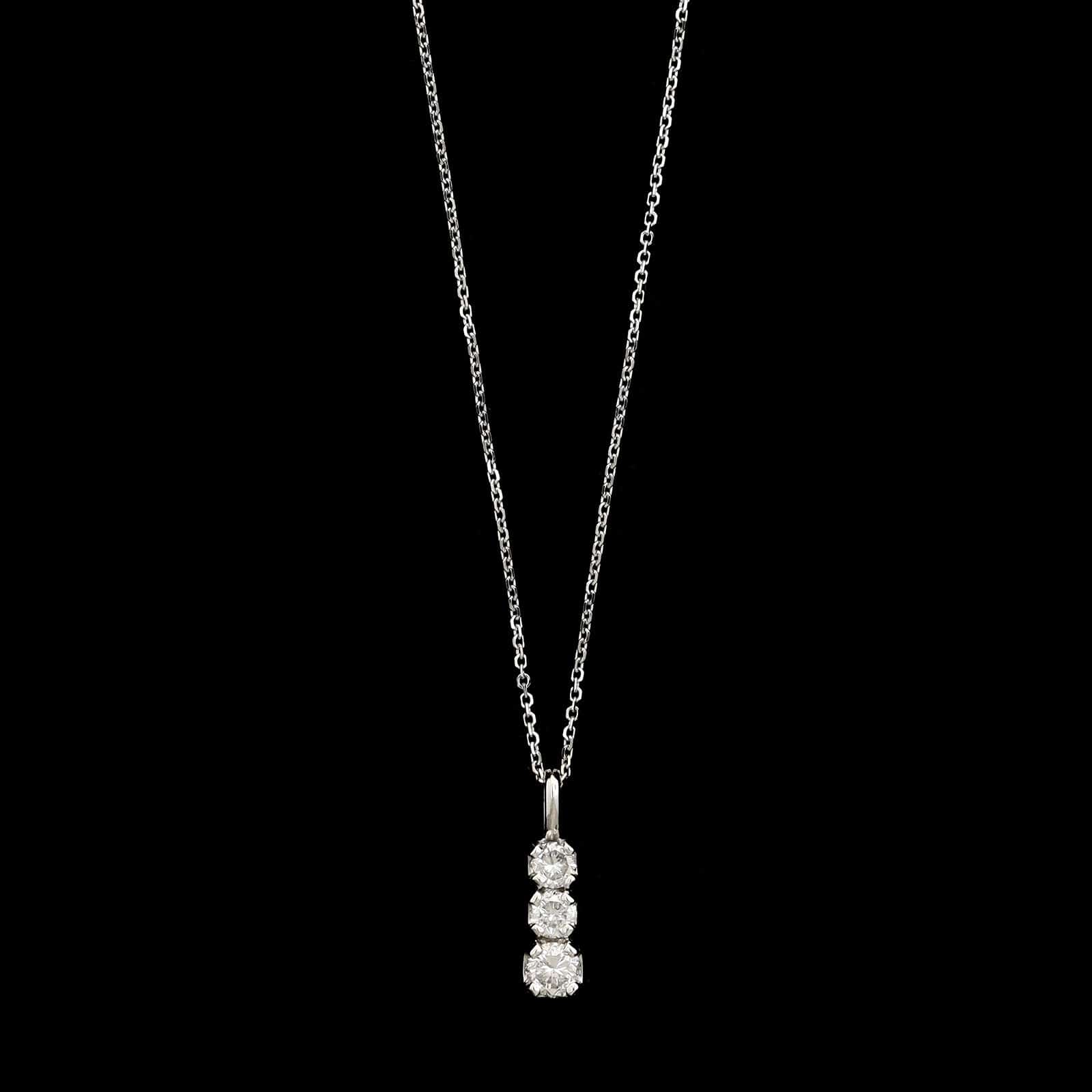 14K White Gold Estate Diamond Drop Pendant Necklace