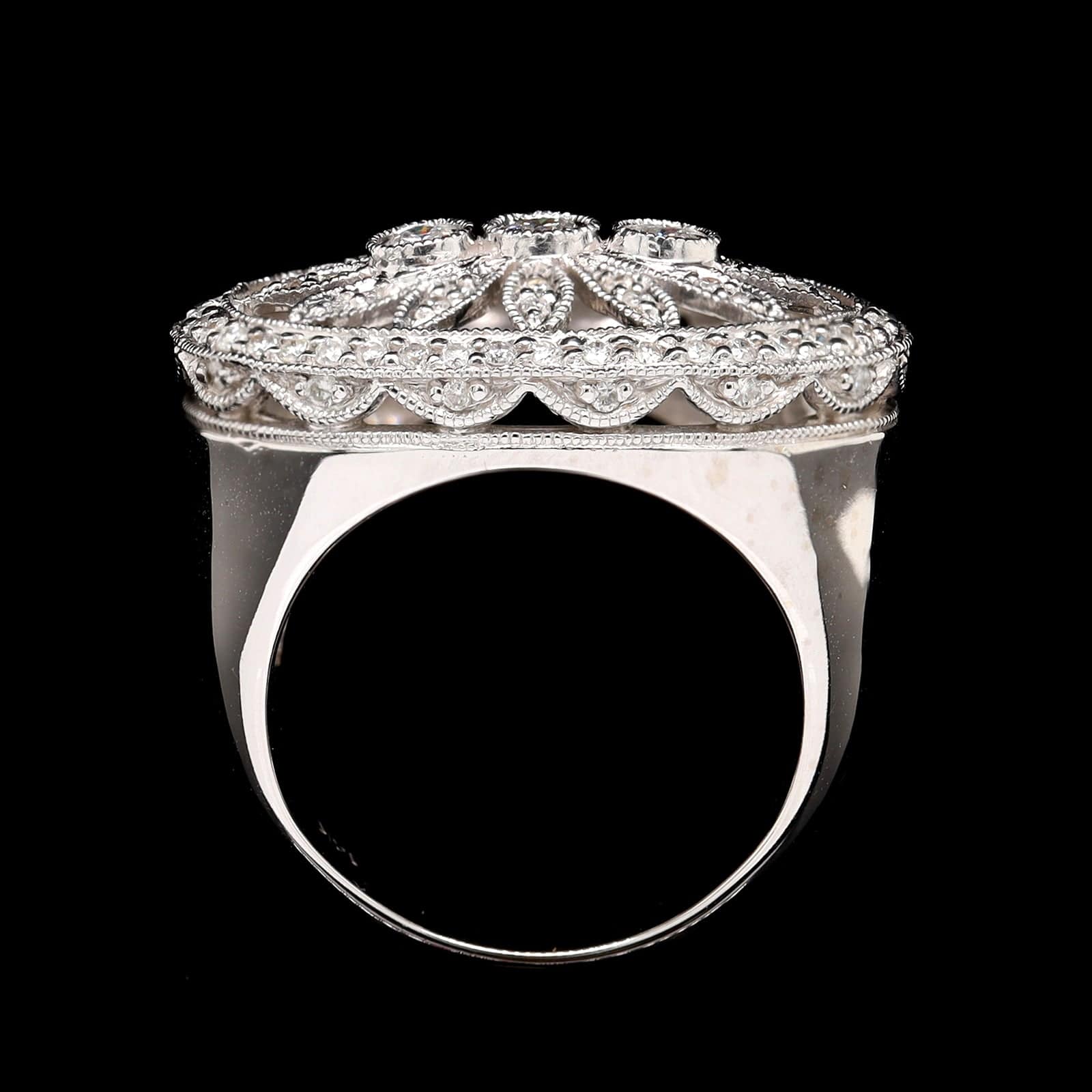 14K White Gold Estate Diamond Flower Milgrain Ring - Image 3