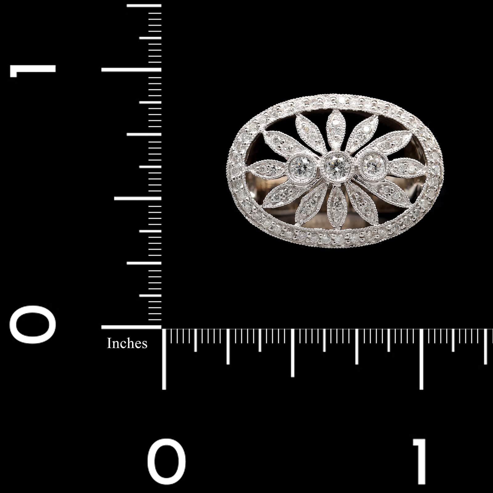 14K White Gold Estate Diamond Flower Milgrain Ring - Image 4